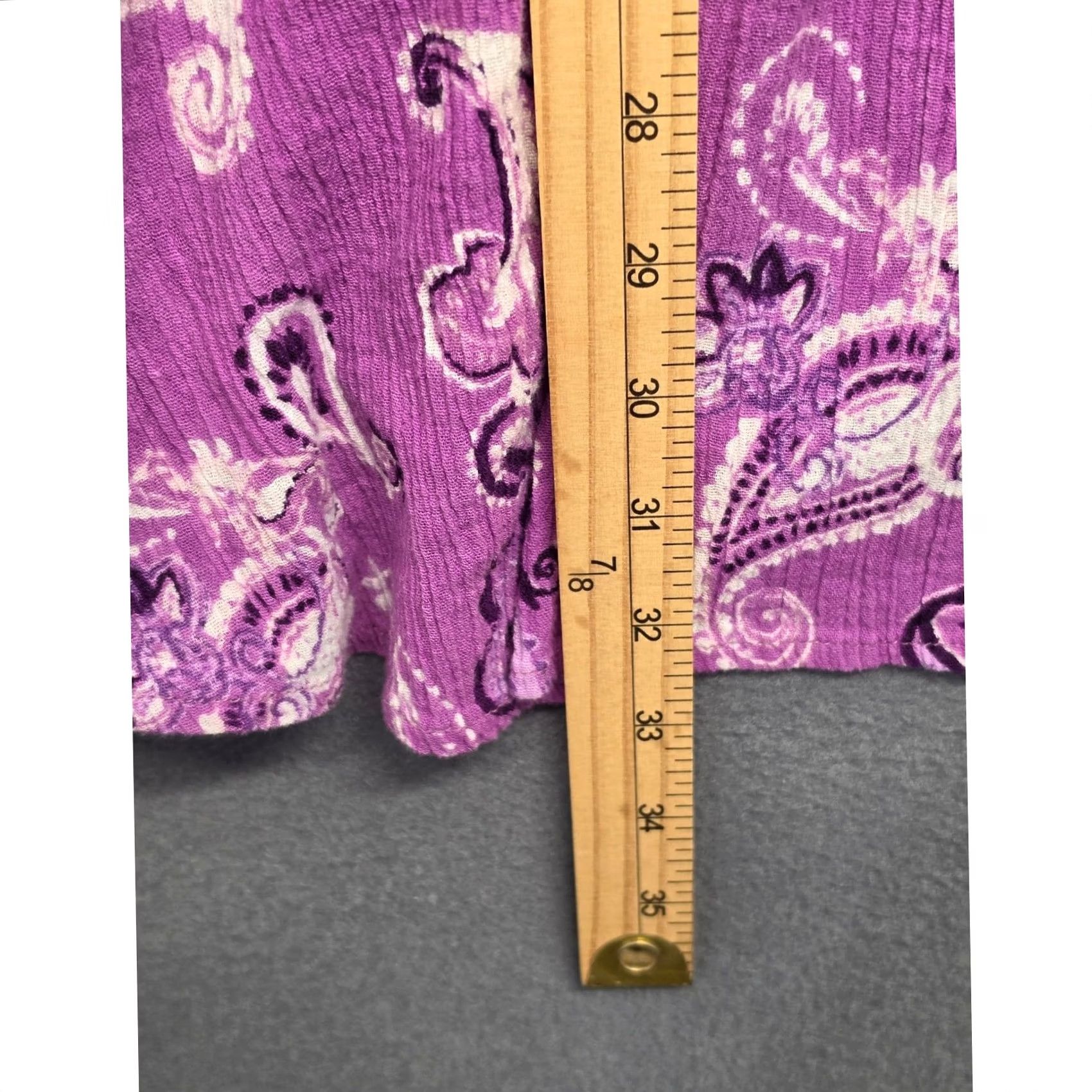 Vintage Woman Within Top Womens 3X Purple Paisley Button Front V Neck Stretch Shirt Females Size XXL / US 16-18 / IT 52-54 - 5 Thumbnail