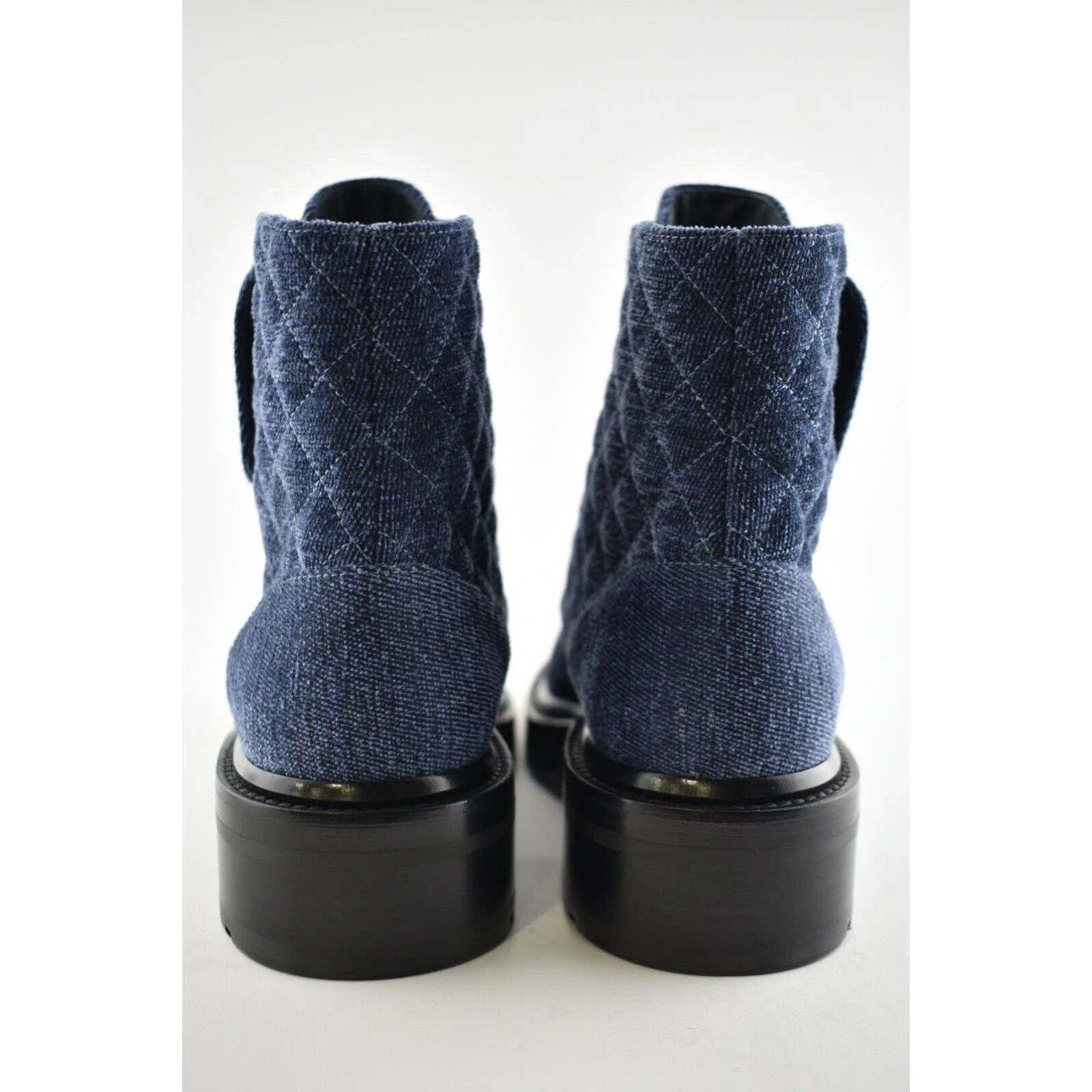 Chanel 21A Blue Black Quilted CC Chain Combat Lace Up