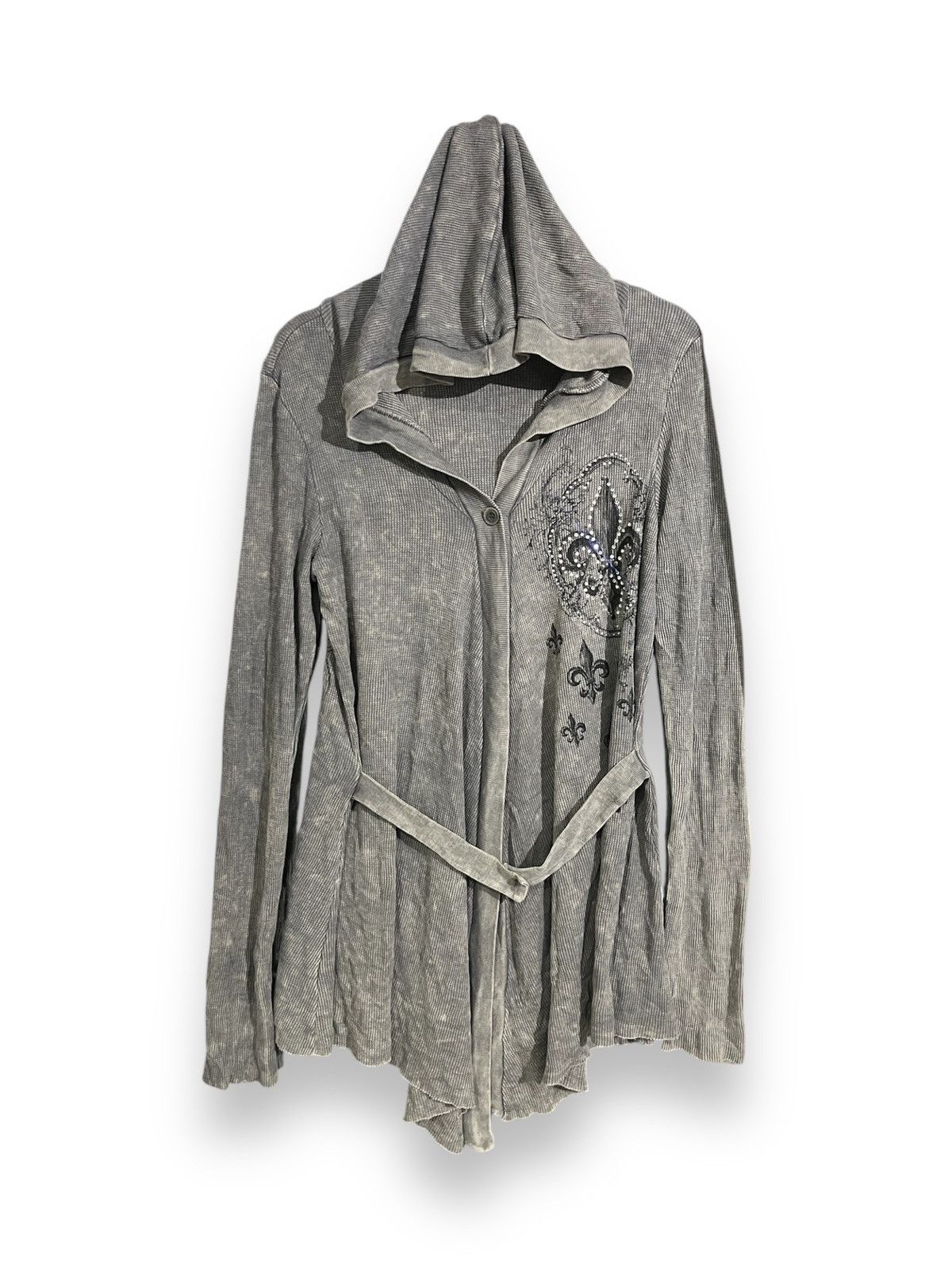 Le Grande Bleu (L.G.B.) Black Peace Now Inspired Robbed Waffle Hood Cardigan Size L / US 10 / IT 46 - 1 Thumbnail