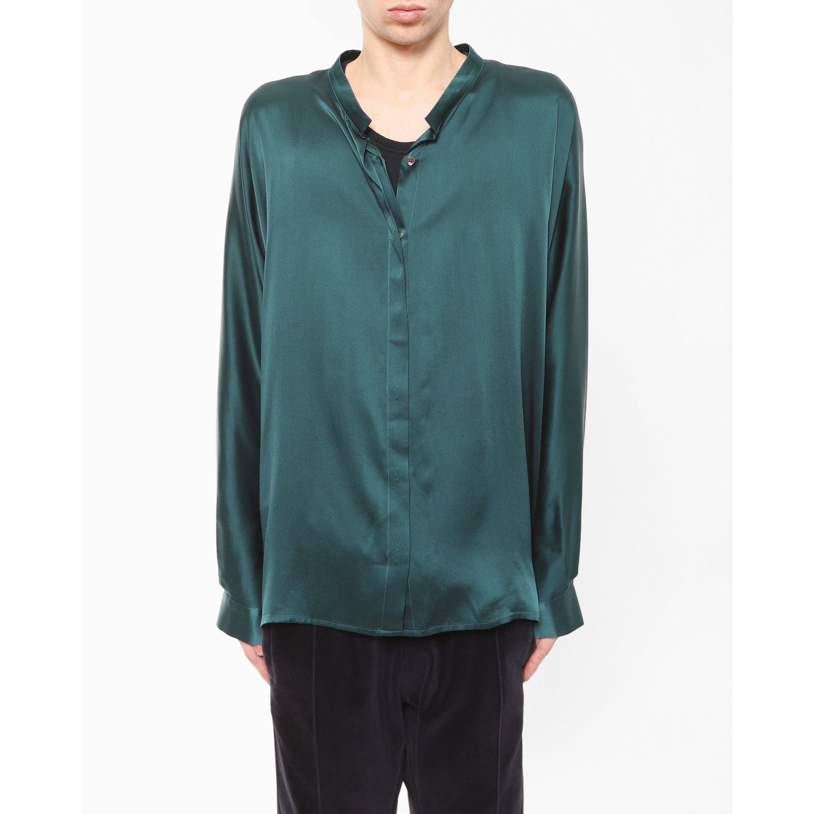 Haider Ackermann FW18 Oversized Mandarin in Forrest Green Silk Size US M / EU 48-50 / 2 - 1 Thumbnail