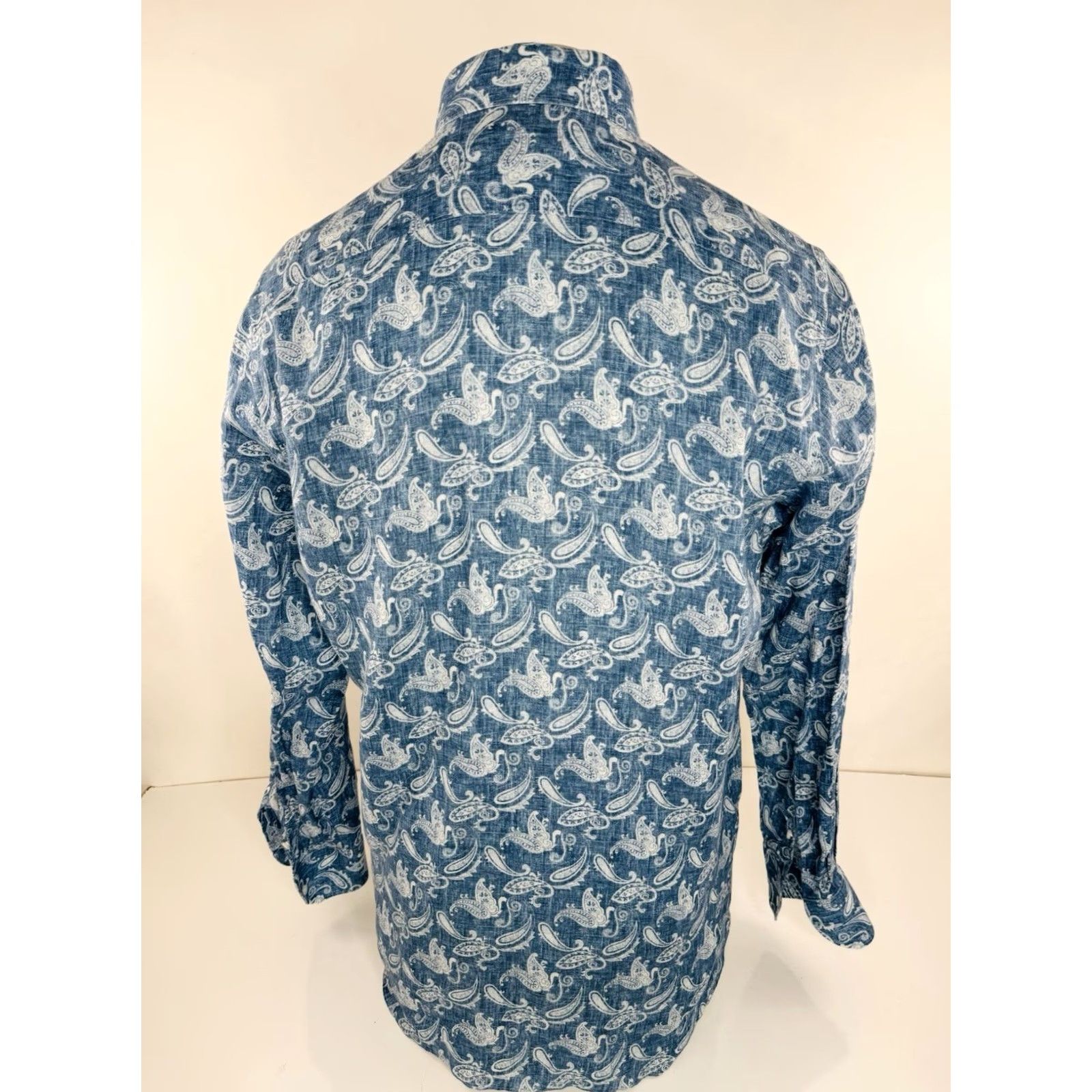 Vintage MAROL Italy LINEN Paisley Mens M/L Shirt Blue White Long Sleeve Button-Up Casual Shirt Men's VINTAGE? Size US L / EU 52-54 / 3 - 3 Thumbnail