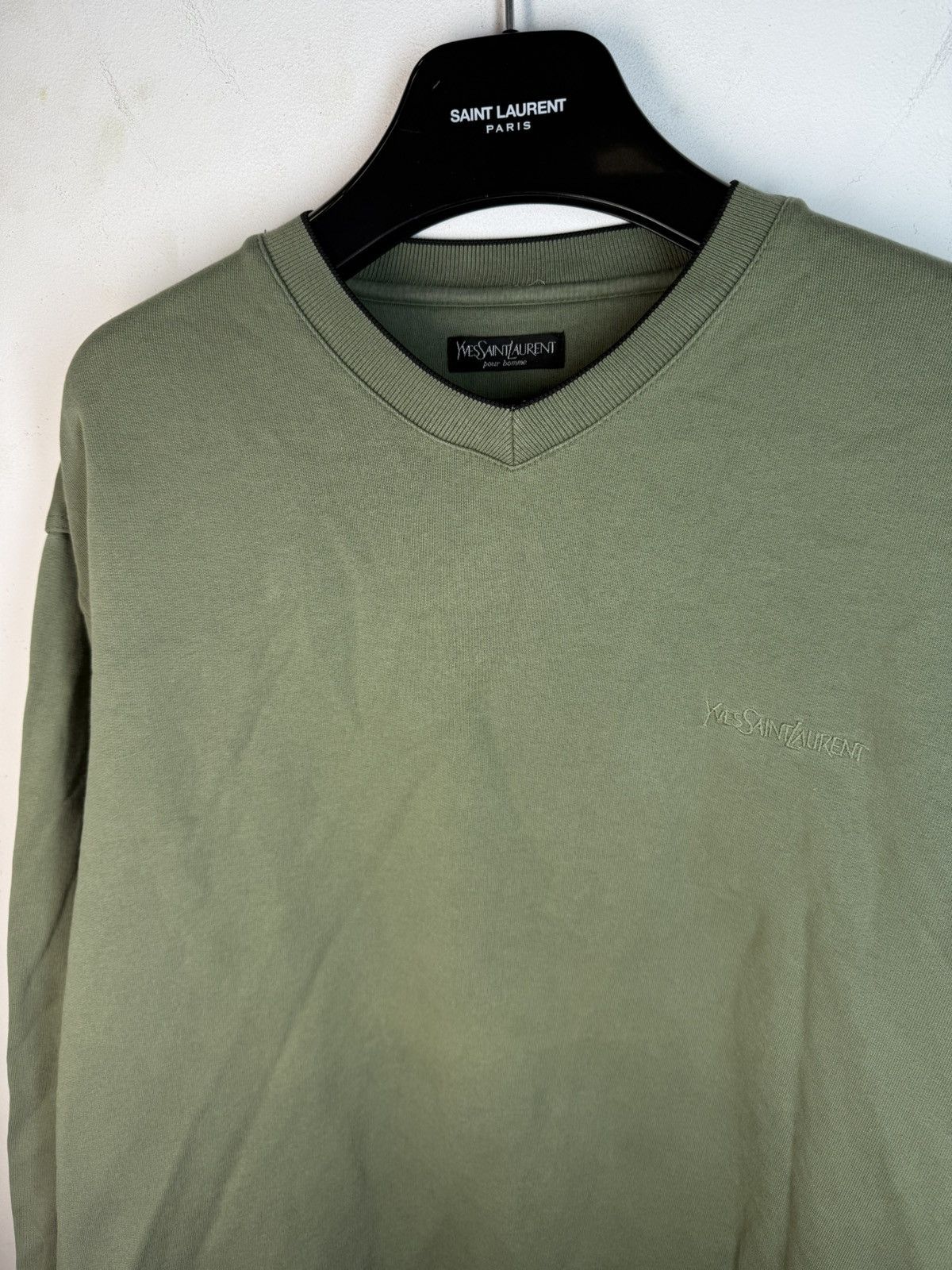 Yves Saint Laurent Green 90s YSL Sweatshirt V-Neck YSL Sweater Size US L / EU 52-54 / 3 - 13 Thumbnail