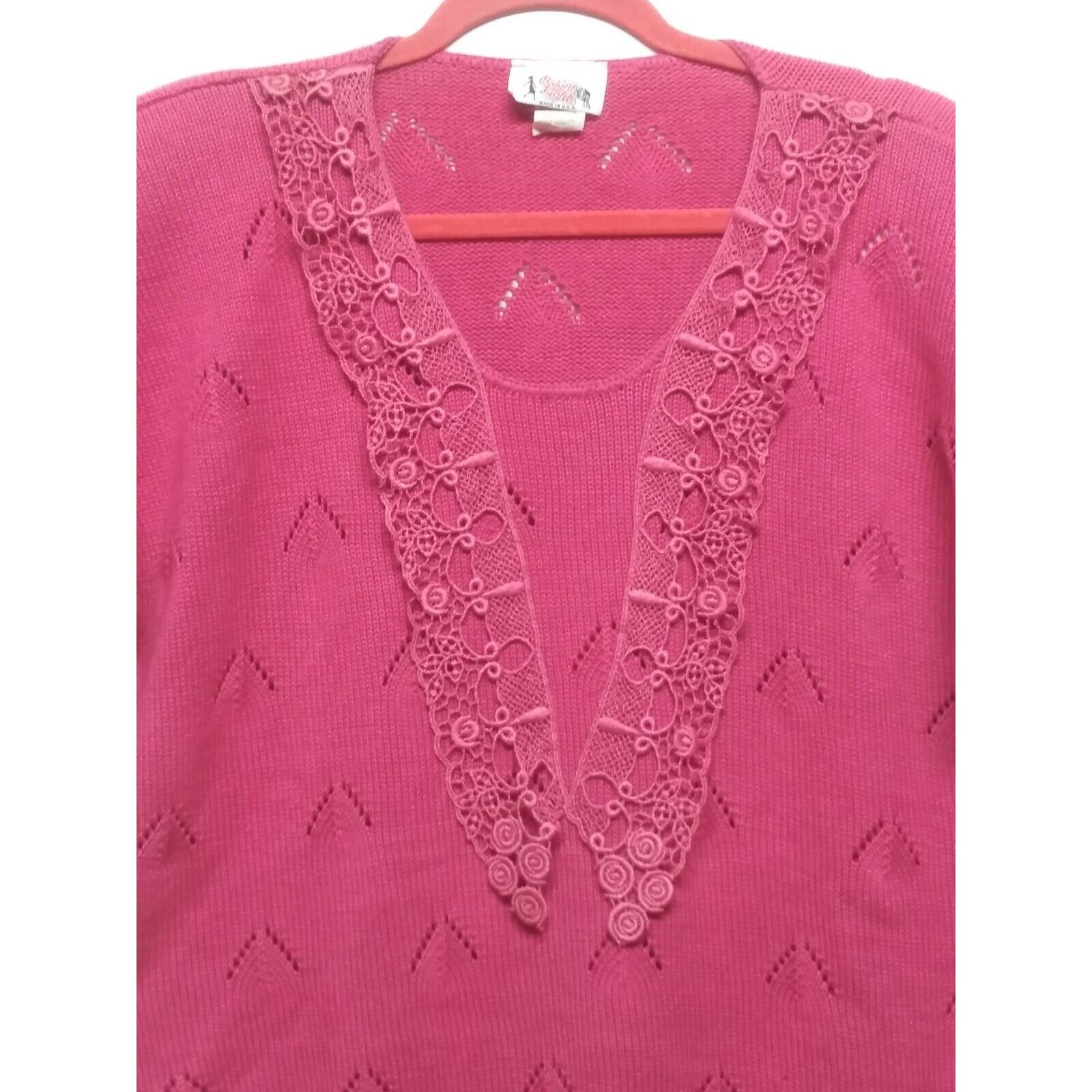 Other VTG 70s Long Sweater Grandma Sz 16 Bright Lights USA Pink fl Size XXL / US 16-18 / IT 52-54 - 5 Thumbnail