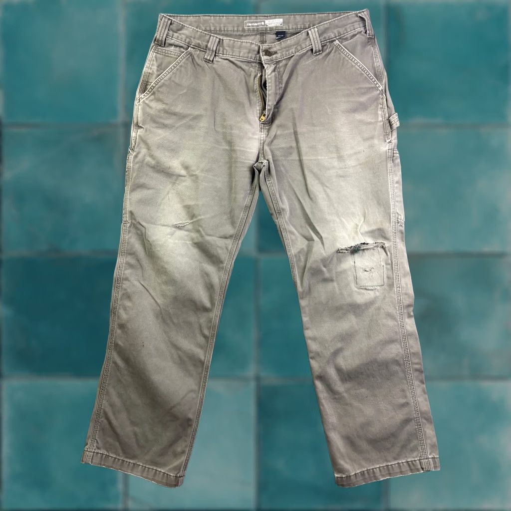Carhartt Carhartt Carpenter Pants Mens 38x30 Gray Distressed Relaxed Fit Twill Utility Pants Size US 38 / EU 54 - 1 Thumbnail