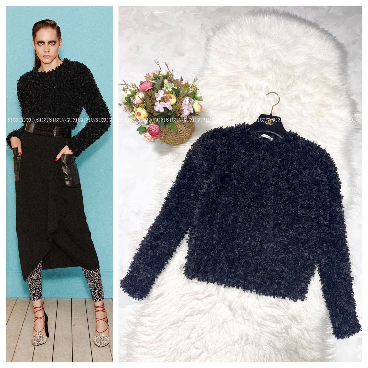 Max Mara Authentic Max Mara Shaggy Long Sleeve Knit Sweater S Black Size S / US 4 / IT 40 - 1 Thumbnail