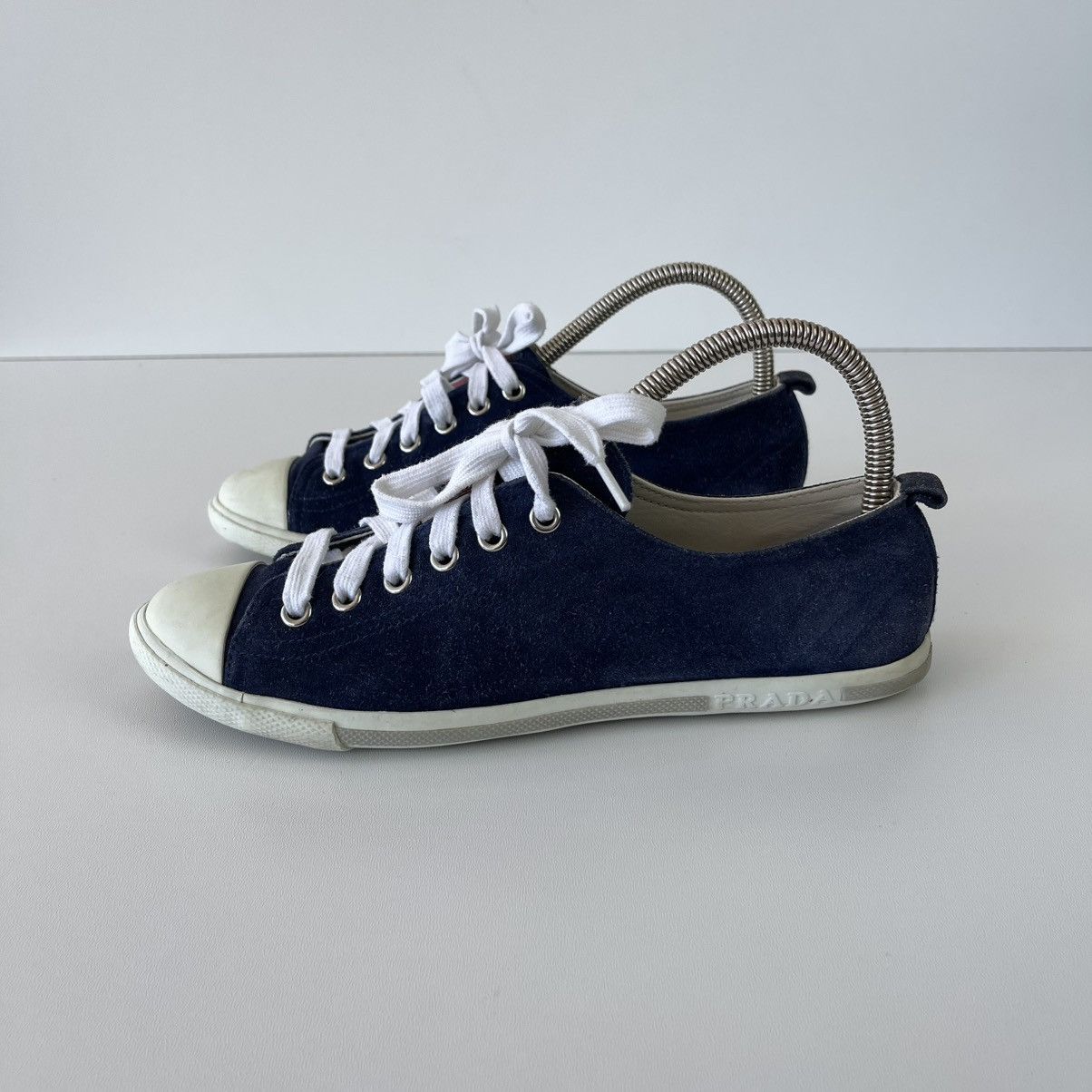 Prada Prada Sport Lace-Up Trainers Leather Sneakers Blue 3E4739 Size US 5.5 / EU 38 - 2 Thumbnail
