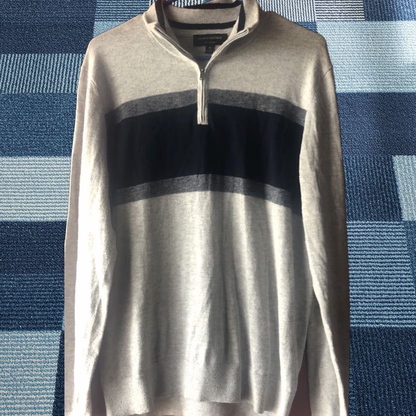 Banana Republic Banana Republic Eco Sweater Mens M Gray Black Stripe 1/4 Zip Mock Neck Size US M / EU 48-50 / 2 - 1 Thumbnail
