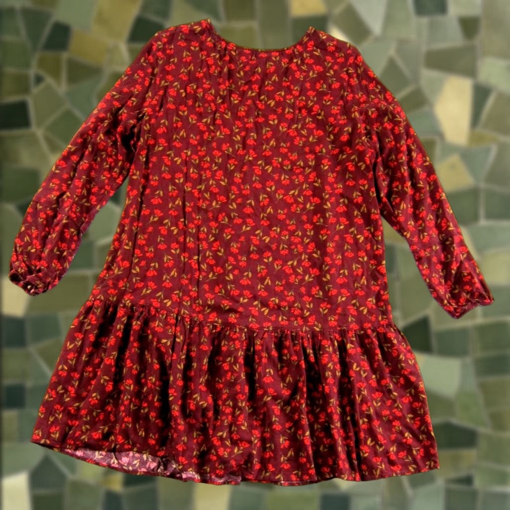 Vintage Sonoma Dress Long Sleeve Midi Smock Tunic 100% Rayon Floral Red Medium Women Theme Bohemian Hippie Flower Size M / US 6-8 / IT 42-44 - 1 Thumbnail