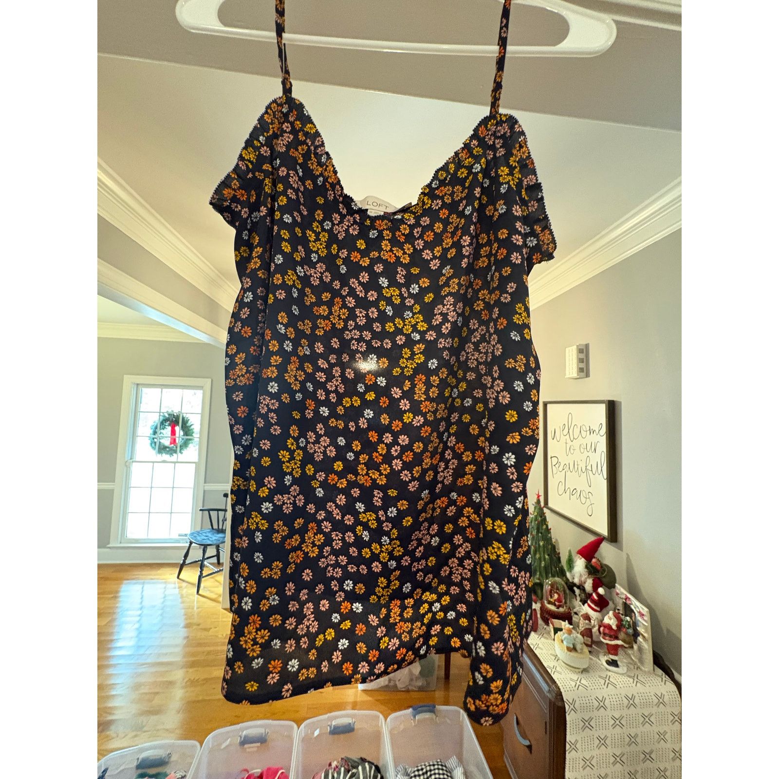 Loft LOFT XS Navy Floral Cold Shoulder Dress NWT Spaghetti Strap Size XS / US 0-2 / IT 36-38 - 2 Thumbnail