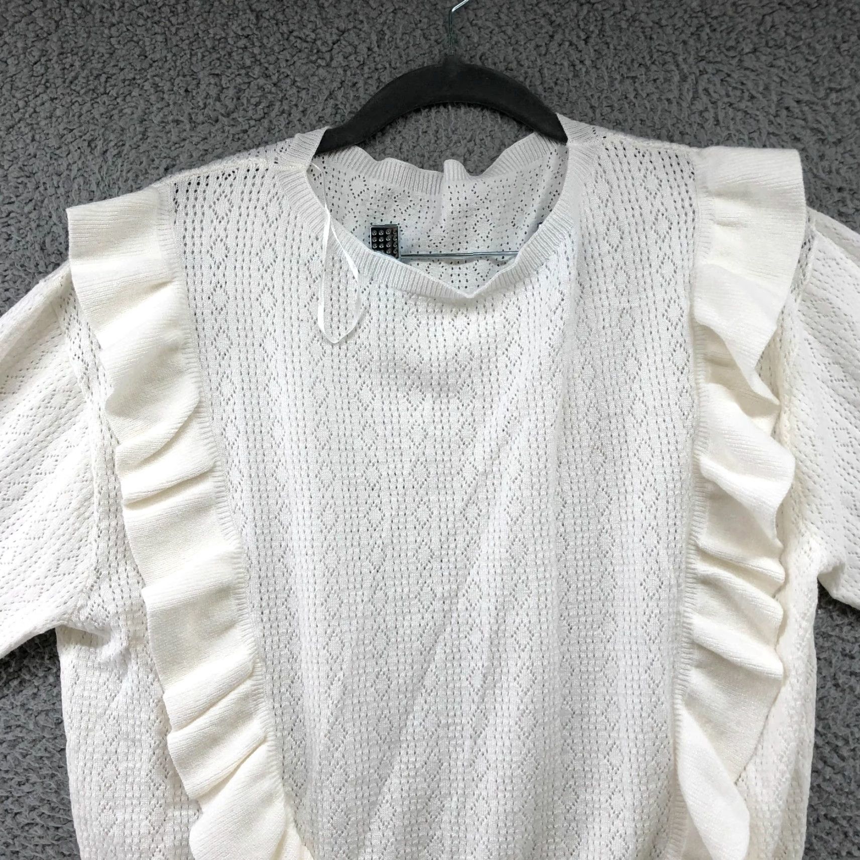 Vintage Unbranded Sweater Women M White Pointelle Knit Ruffle Front Lightweight 80s 90s Retro Size M / US 6-8 / IT 42-44 - 3 Thumbnail