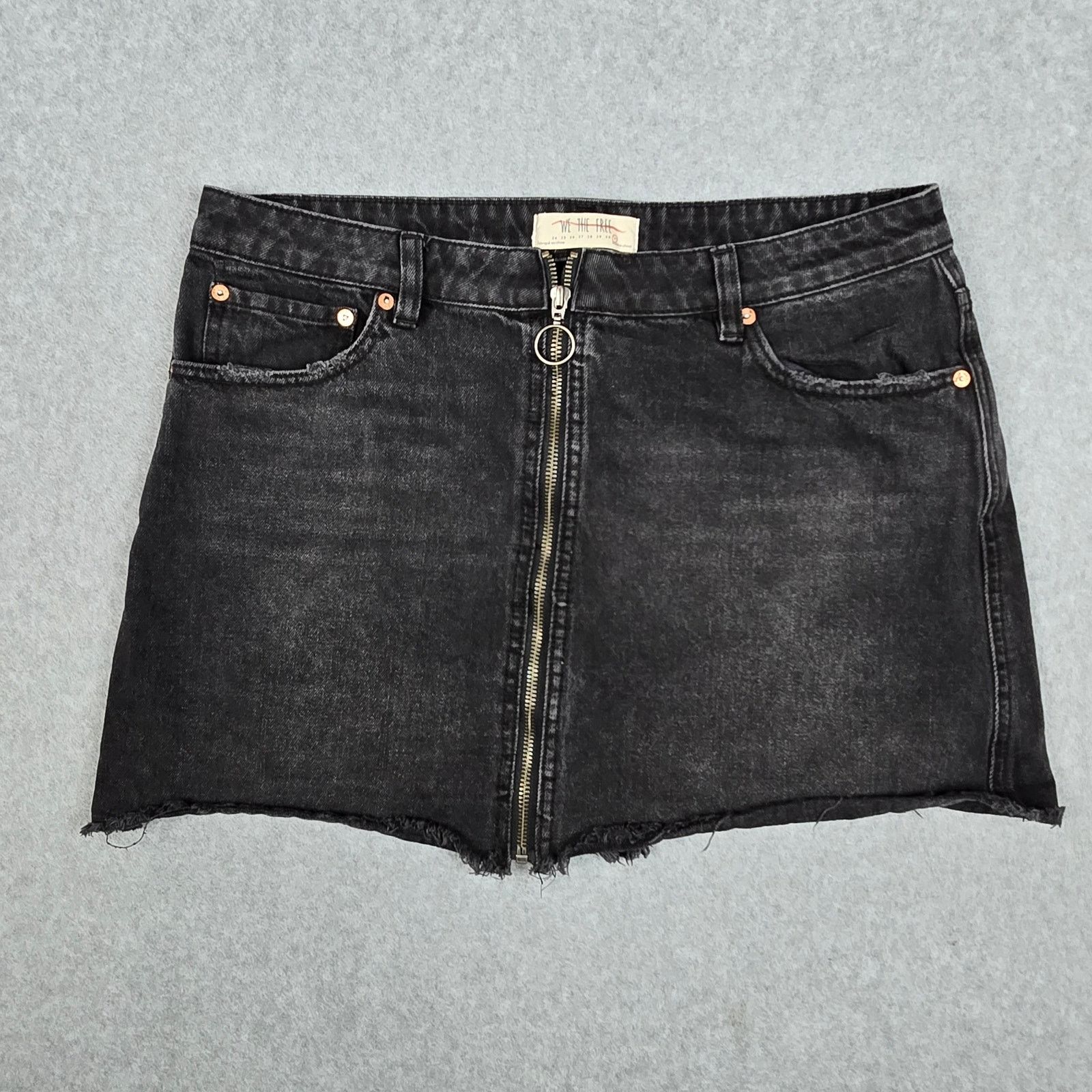 Free People We The Free 31 Black Denim Zip-It-Up Mini Skirt Size 31" - 1 Thumbnail