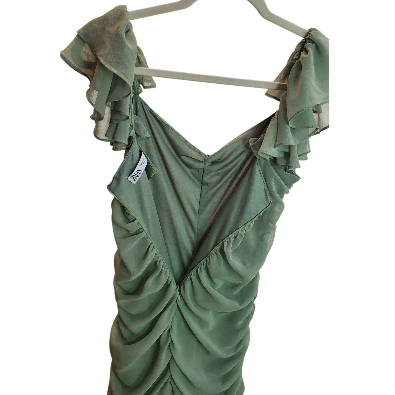 Zara Zara Green Ruched Ruffle Mini Dress Sage Chiffon Look M Size M / US 6-8 / IT 42-44 - 5 Thumbnail