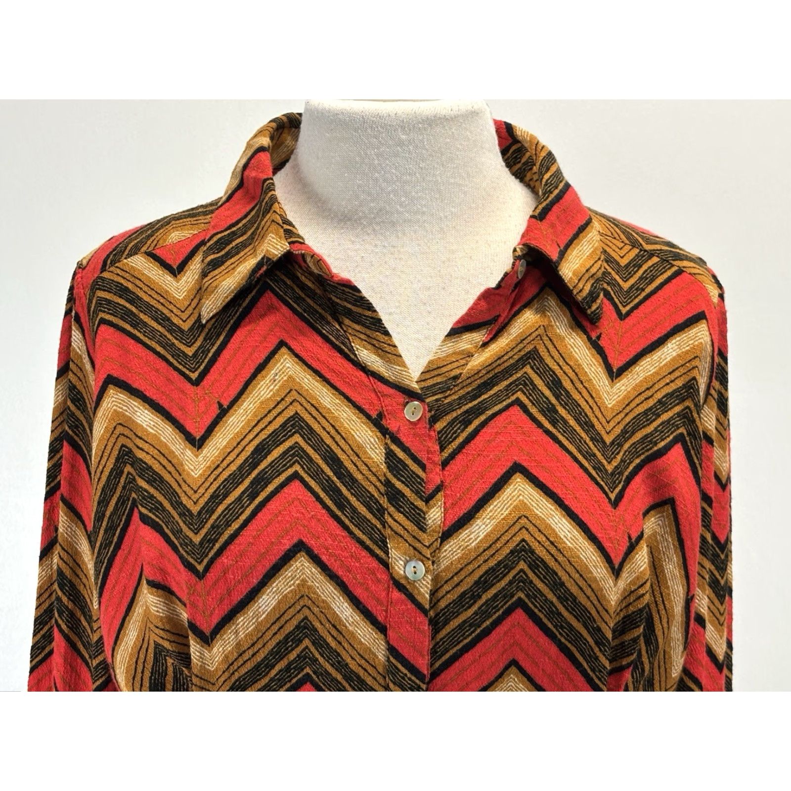 Free People Free People Chevron Shirt Dress Women L Button Front Tie Waist Boho Festival Multicolor Long Sleeve Collared Viscose Blend Short Dress Size L / US 10 / IT 46 - 5 Thumbnail