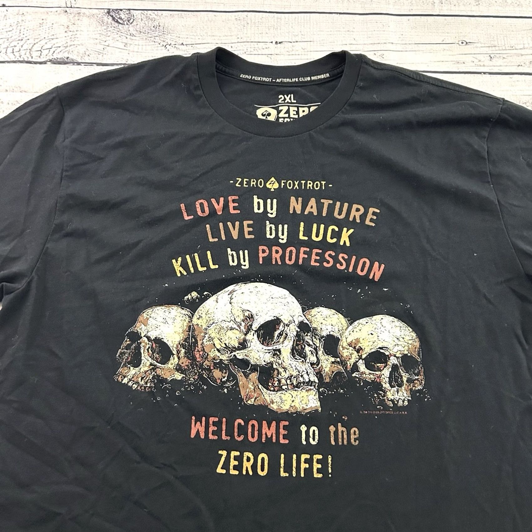 Vintage Zero Foxtrot Love By Nature Live By Luck Short Sleeve T Shirt Mens 2XL Black Size US XXL / EU 58 / 5 - 2 Thumbnail