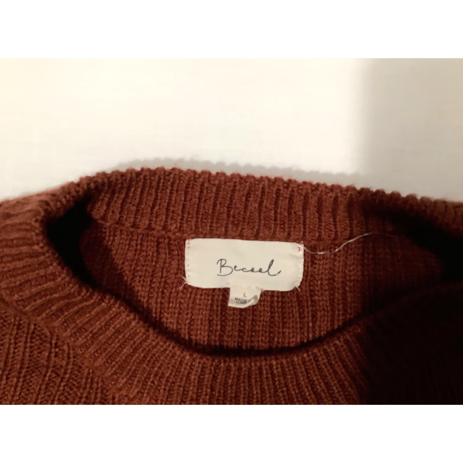 Vintage Becool Sweater Womens Large Brown Ribbed Knit Stretch Crew Neck Pullover Soft Size L / US 10 / IT 46 - 2 Thumbnail