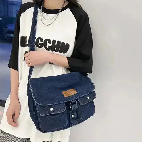 Vintage Denim Messenger Bag in Blue, Men's