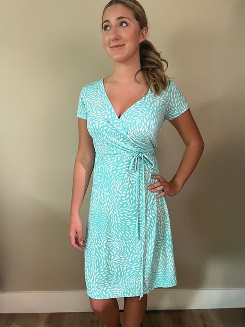 Vintage Y2K Aqua Blue Summer Raindrop Wrap Dress by Attention sz XS Size XS / US 0-2 / IT 36-38 - 3 Thumbnail