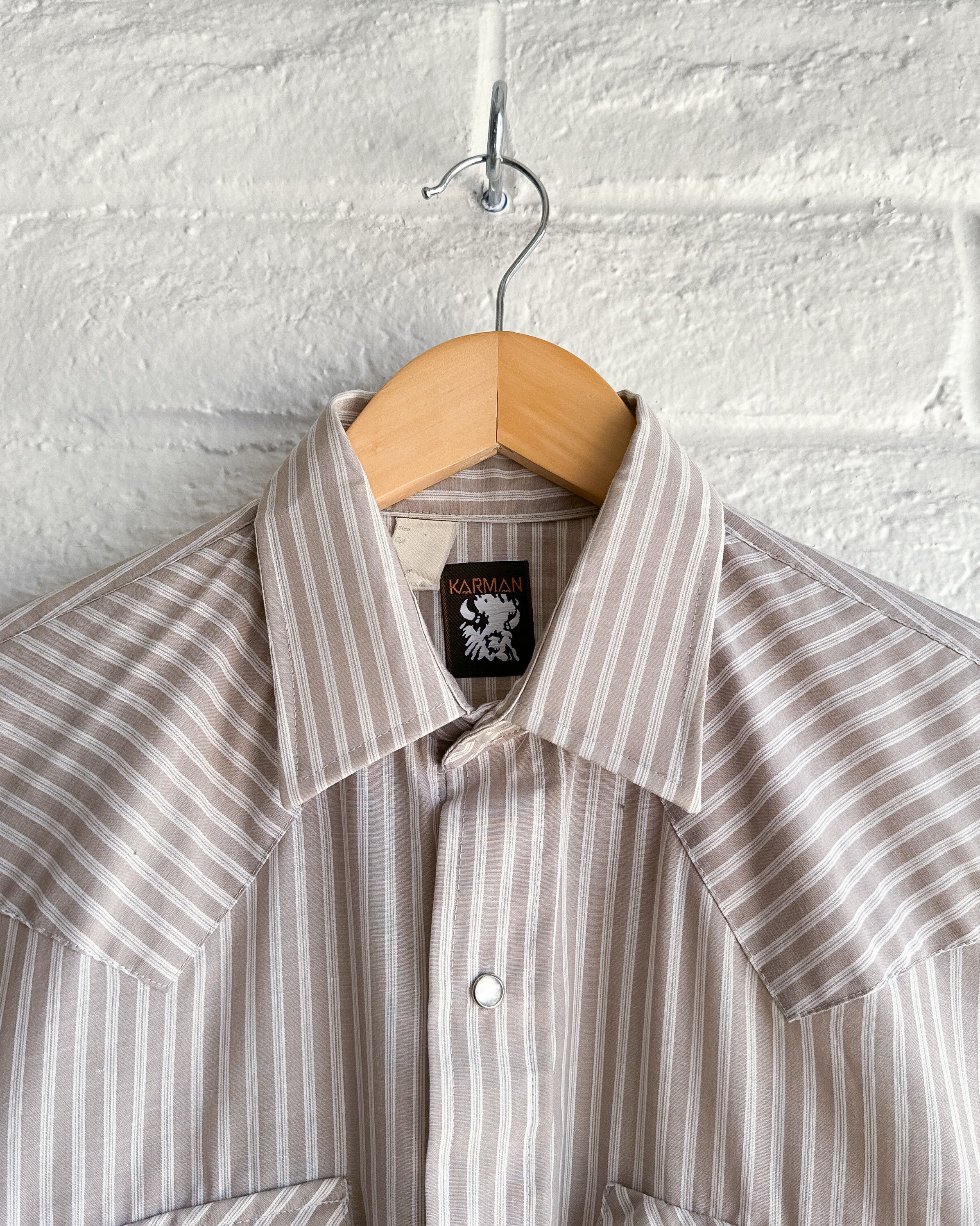 Vintage Vintage 90s Karman Striped Western Shirt Beige Snap Buttons Size US M / EU 48-50 / 2 - 2 Thumbnail