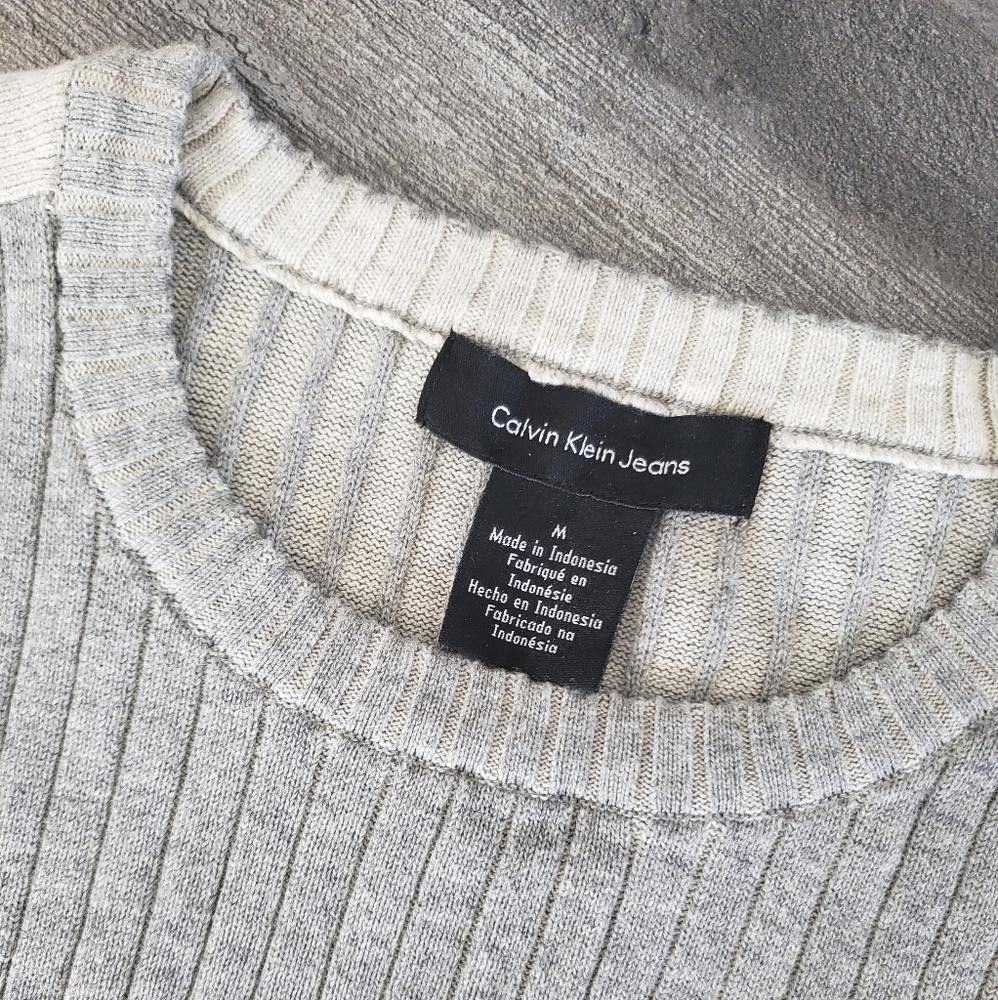 Designer Grey Ribbed Calvin Klein Crewneck Pullover Size US M / EU 48-50 / 2 - 4 Thumbnail