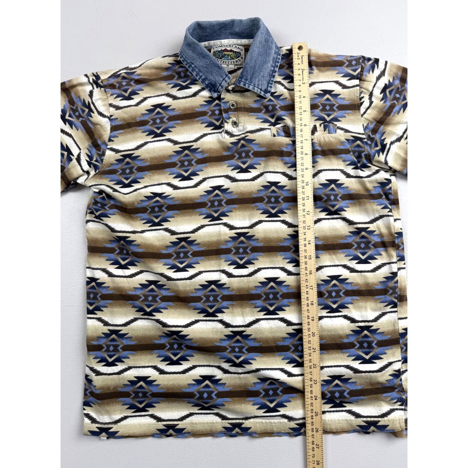 Vintage Cumberland Outfitters Polo Shirt Mens M Aztec Geometric Western Denim Collar Short Sleeve Casual Polo Shirt Mens Size US M / EU 48-50 / 2 - 4 Thumbnail