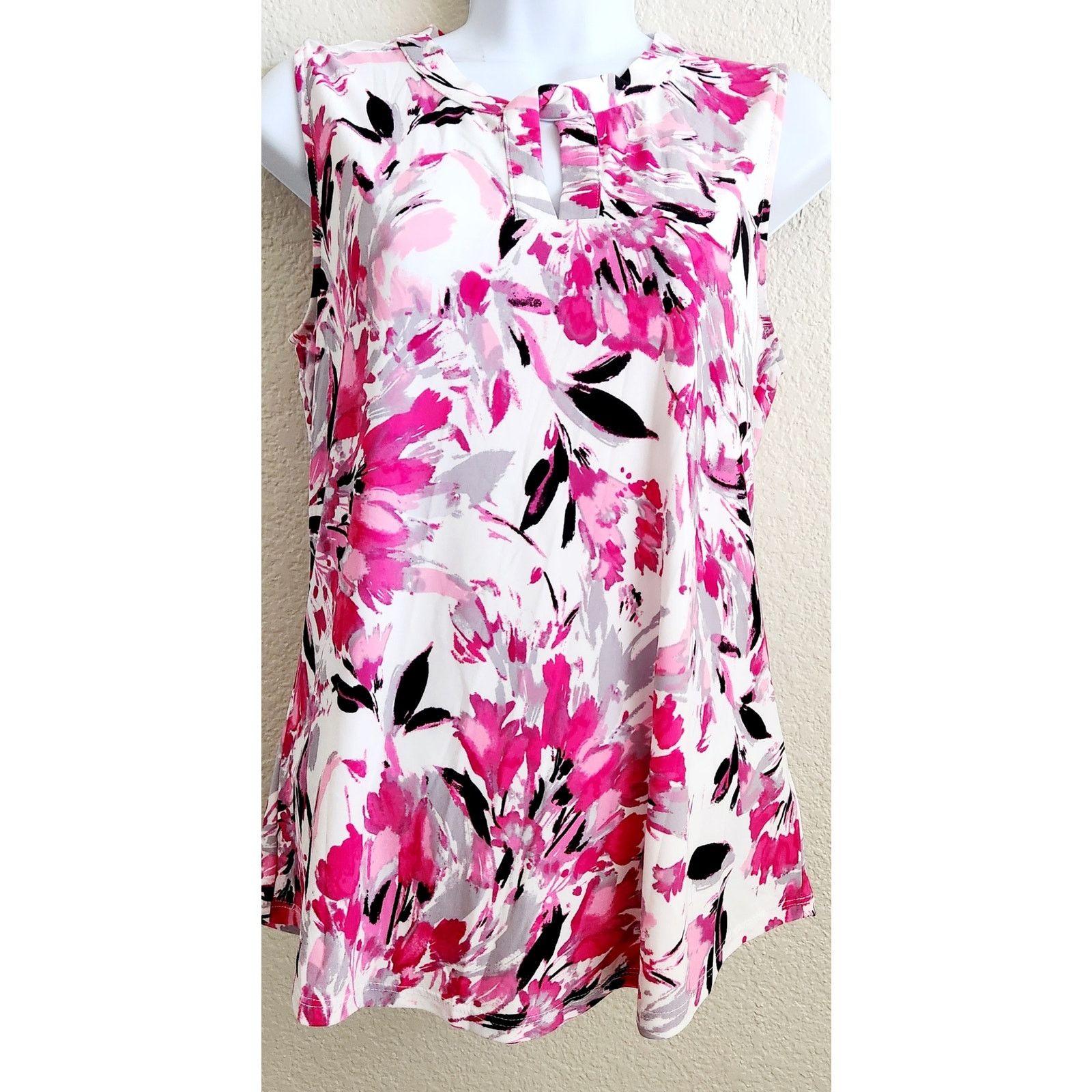 Other Kasper Pink White Black Floral Print Keyhole Neck Top Small Size S / US 4 / IT 40 - 1 Thumbnail