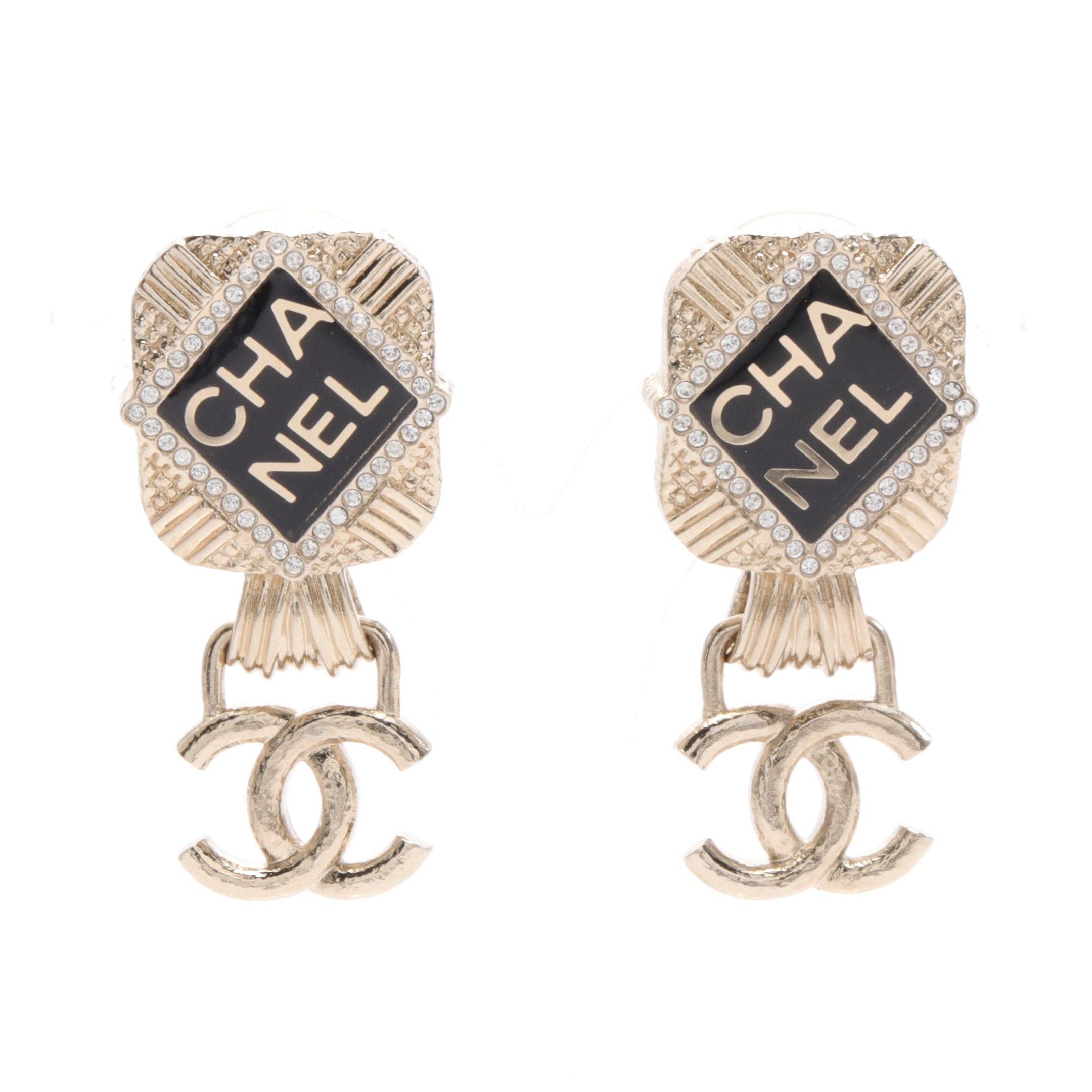 Chanel Chanel Coco Mark Earrings Gp Rhinestone Gold Black Clear B21A Size ONE SIZE - 1 Thumbnail