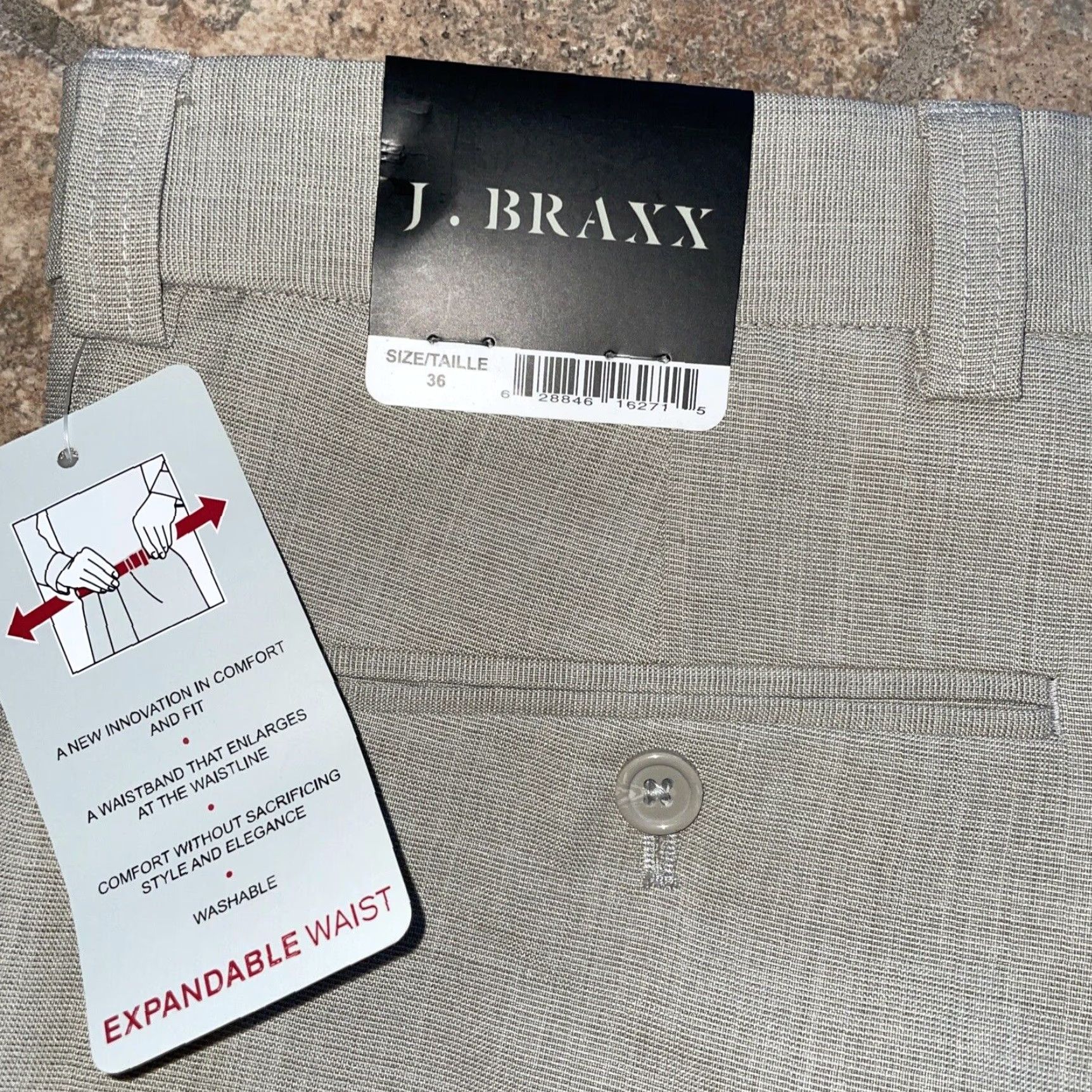 BRAX VINTAGE Braxx Men's Dress Pants Size 36x36 Beige Office Formal Trousers Size 36R - 3 Thumbnail
