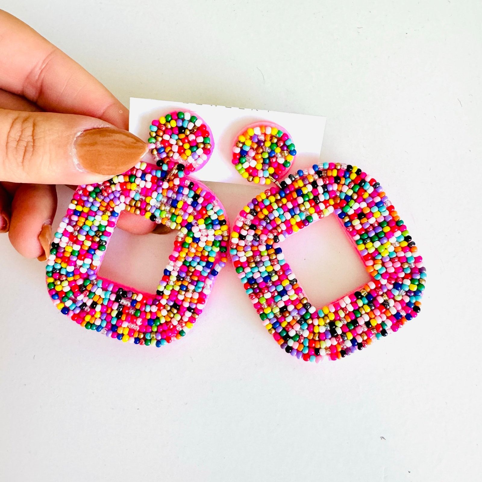 Anthropologie NEW ANTHROPOLOGIE Pink White Drop Stud Post Earrings Jewelry Size ONE SIZE - 7 Thumbnail