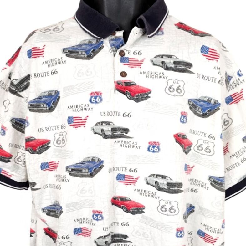 Route 66 Route 66 Classic Cars Polo Shirt Mens XL White All Over Print Royale Air Shirt Size US XL / EU 56 / 4 - 2 Thumbnail