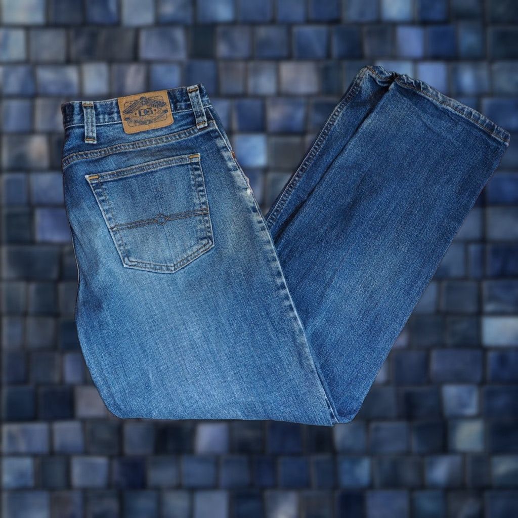 Denime VTG 90s Diamond Gusset Jeans Blue Denim 36x32 - Straight Leg - Faded Distressed Rockabilly USA 36 Mens Womens Boys Girls Size US 36 / EU 52 - 1 Thumbnail