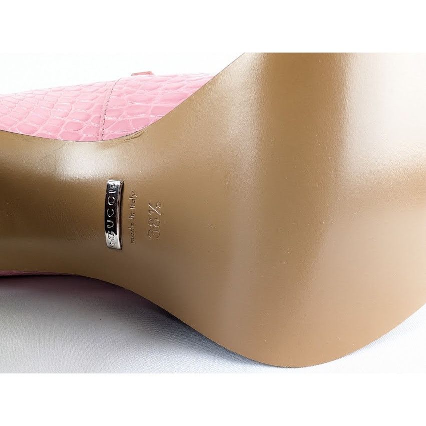 Gucci o1rshd1 Croc-Effect Leather Platform Pumps in Pink Size US 8.5 / IT 38.5 - 6 Thumbnail