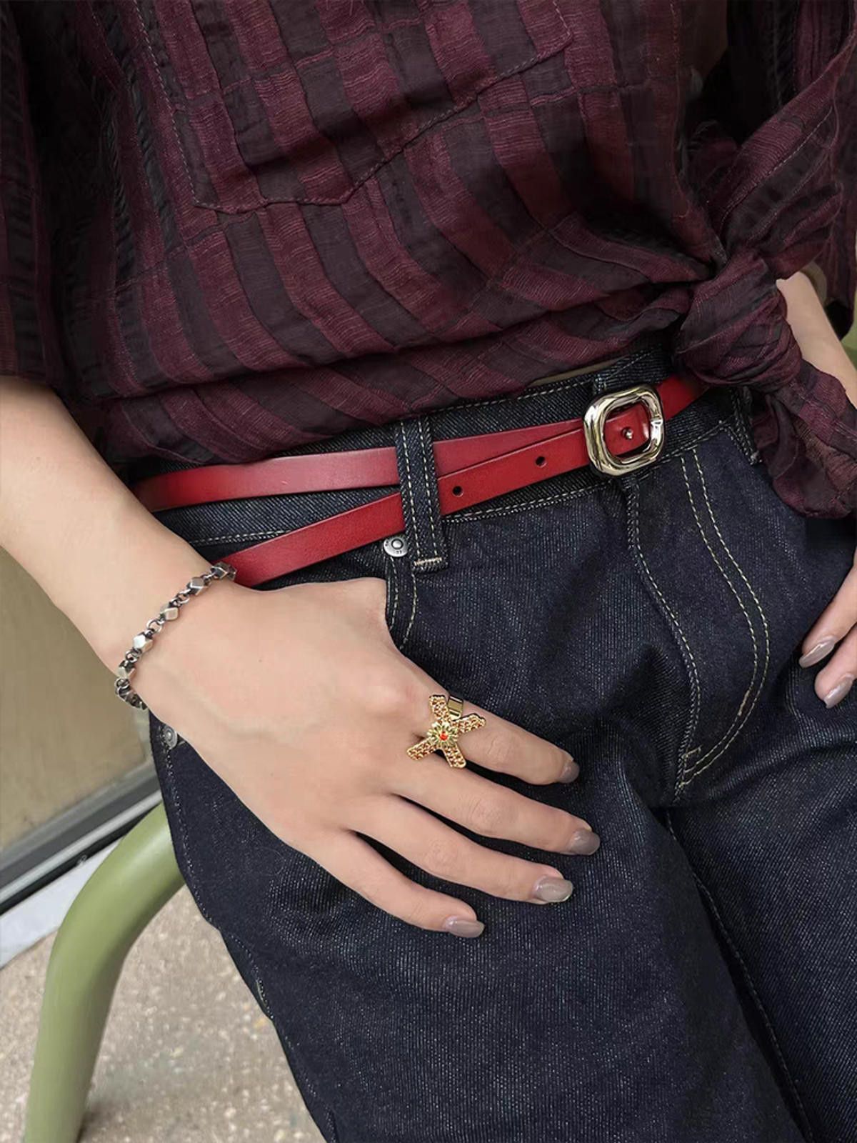 Jewelry Red Mini Buckle Belt Size ONE SIZE - 1 Thumbnail