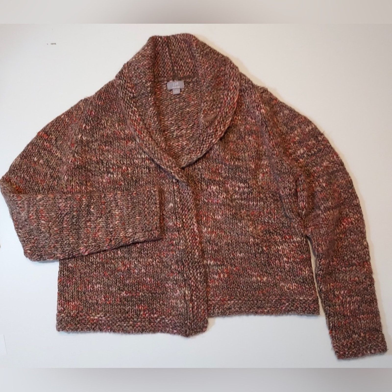 J. Jill J. Jill Italian Yarn Knit Open Front Brown Cardigan Sweater Size L / US 10 / IT 46 - 8 Thumbnail