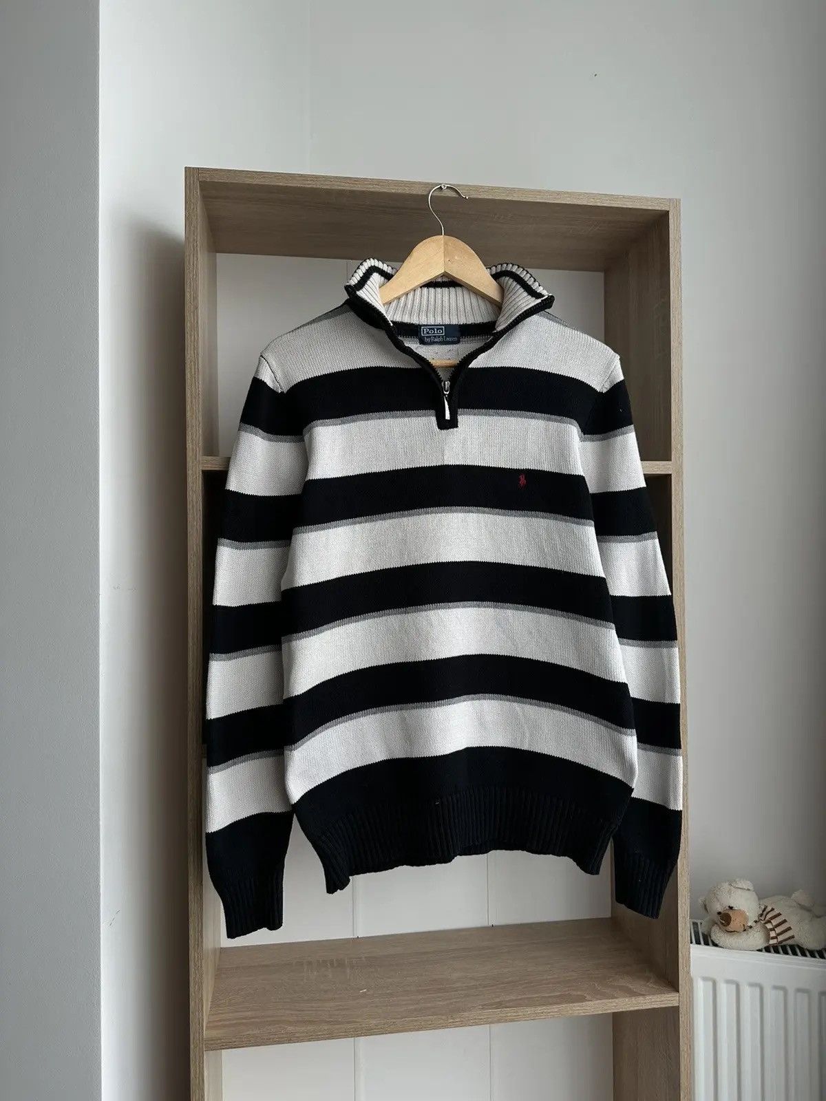 Polo Ralph Lauren × Vintage Vintage PRL Navy Polo Ralph Lauren 1/4 Zip Sweater Size US M / EU 48-50 / 2 - 2 Thumbnail