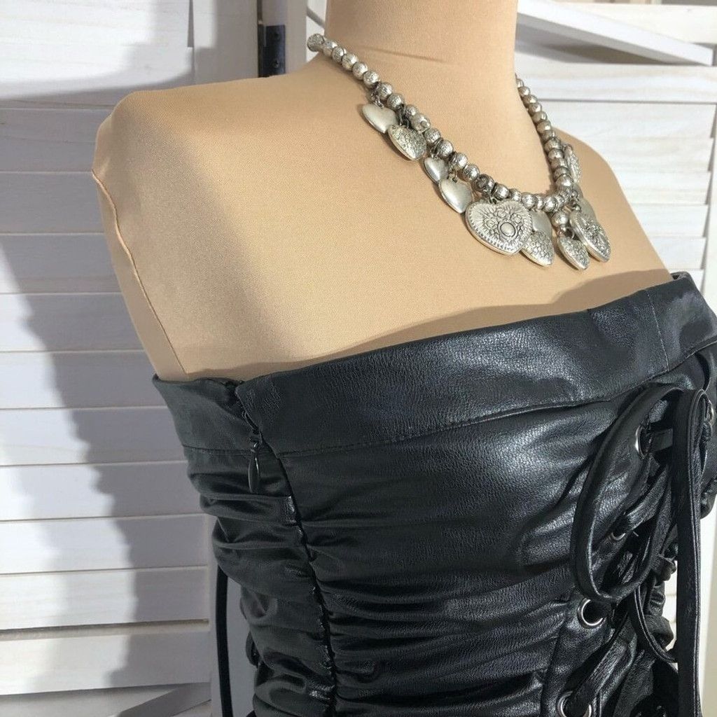 Forever 21 Lace-Up Tube Mini Dress Corset Strapless Leather Black sz S Size S / US 4 / IT 40 - 7 Thumbnail