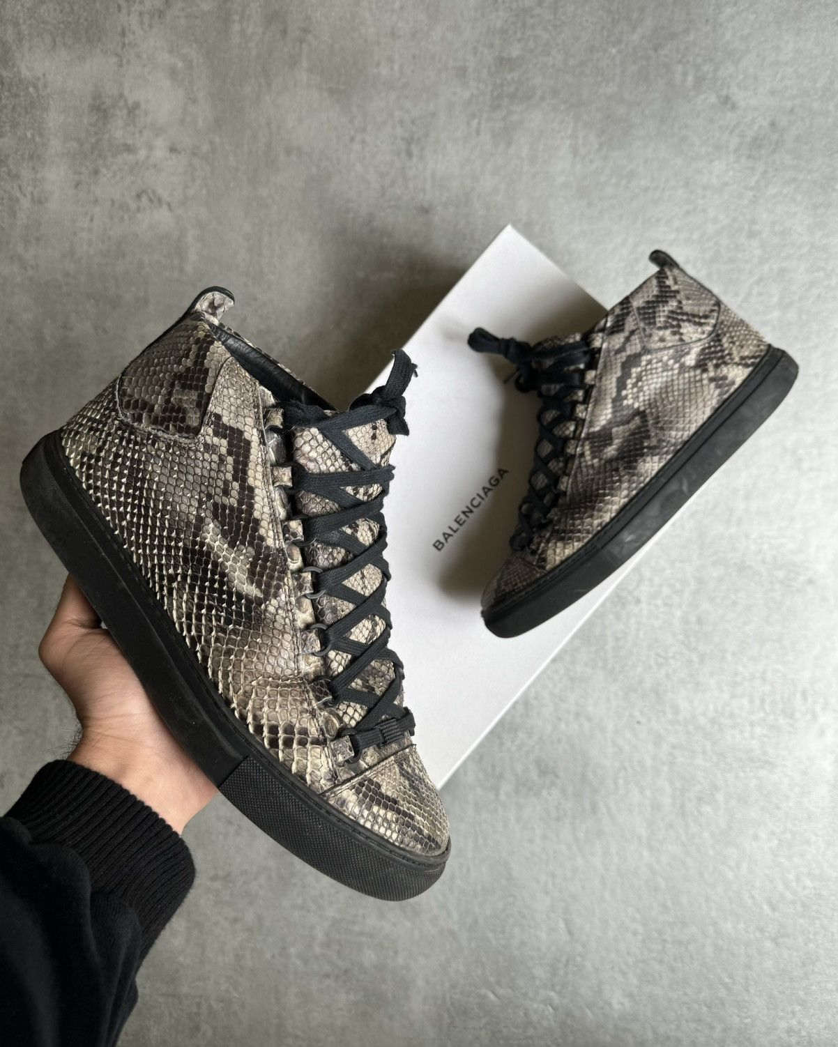 ARCHIVAL CLOTHING X BALENCIAGA AW2016 BALENCIAGA ARENA HIGH PYTHON LEATHER SHOES
