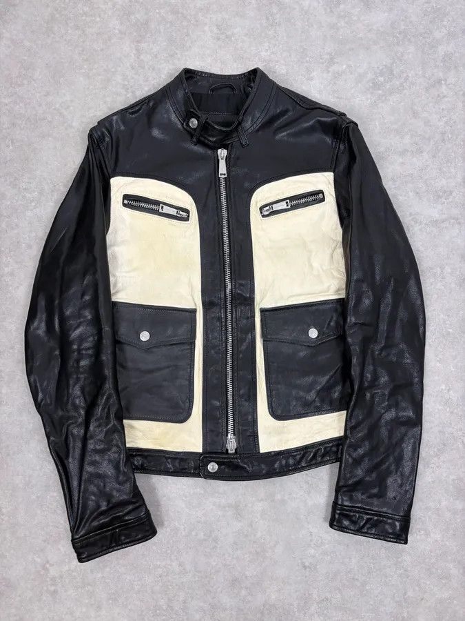 Dsquared2 AW2013 Dsquared2 Black & Beige Biker Leather Jacket Size US S / EU 44-46 / 1 - 1 Thumbnail