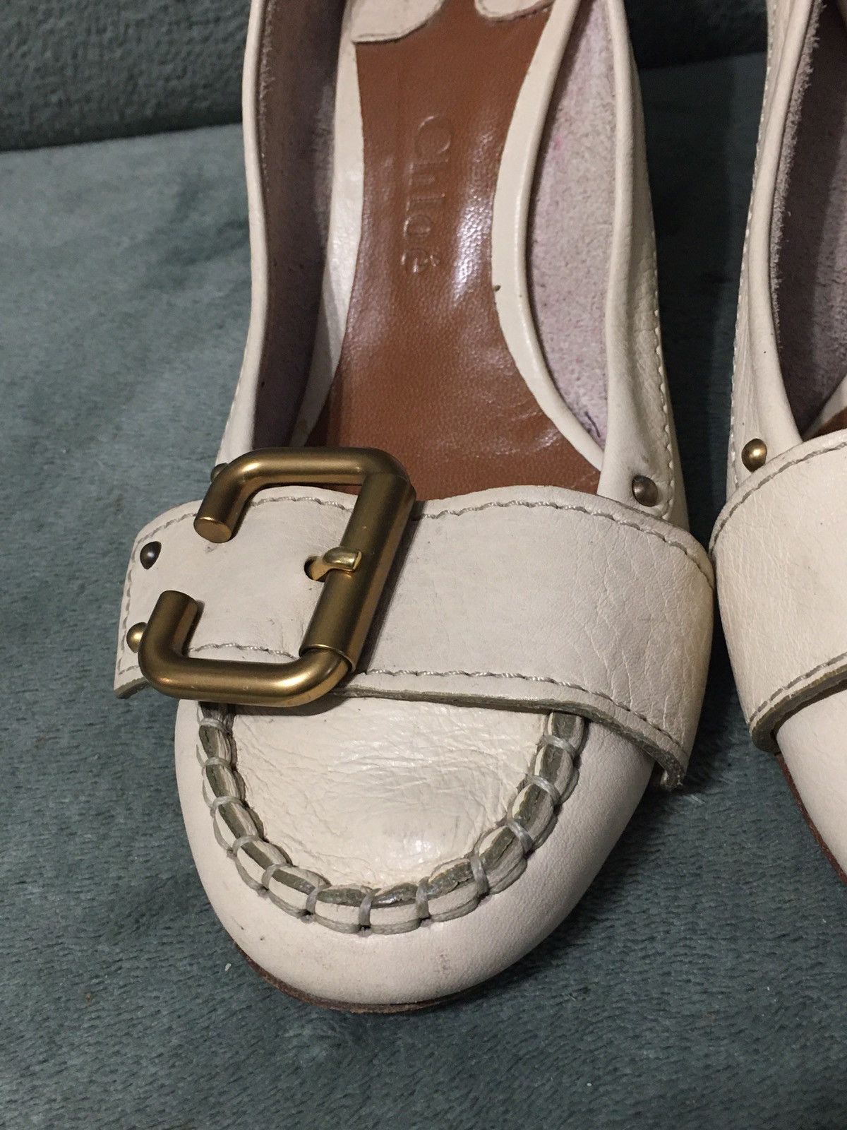 Chloe CHLOE Leather Ivory Beige Buckle Heels Pumps EU 38 Size US 8 / IT 38 - 4 Thumbnail
