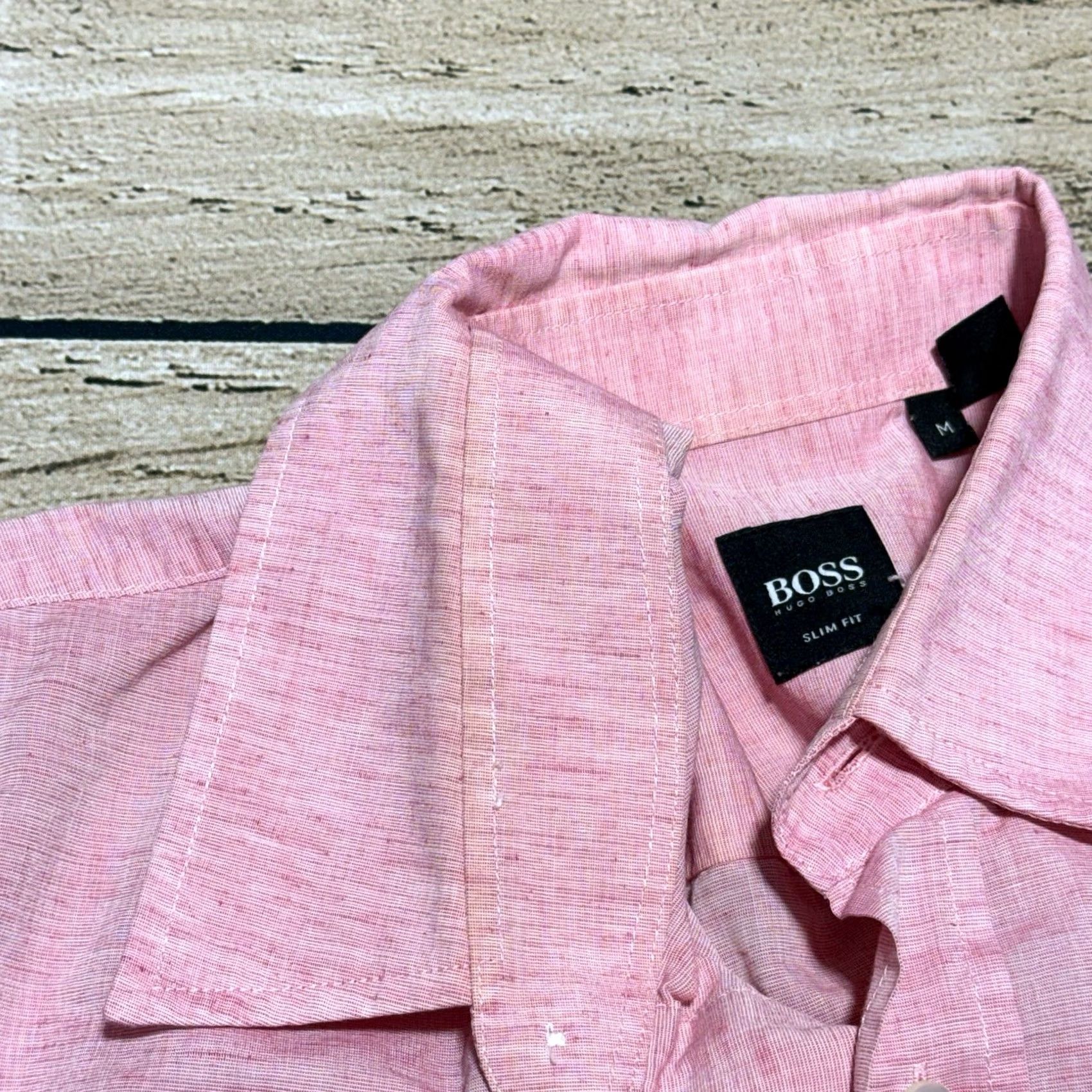 Hugo Boss HUGO BOSS Shirt Mens M Pink Slim Button-Up Collared Pocket Lightweight Cotton Linen Pockets Slim Size US M / EU 48-50 / 2 - 4 Thumbnail