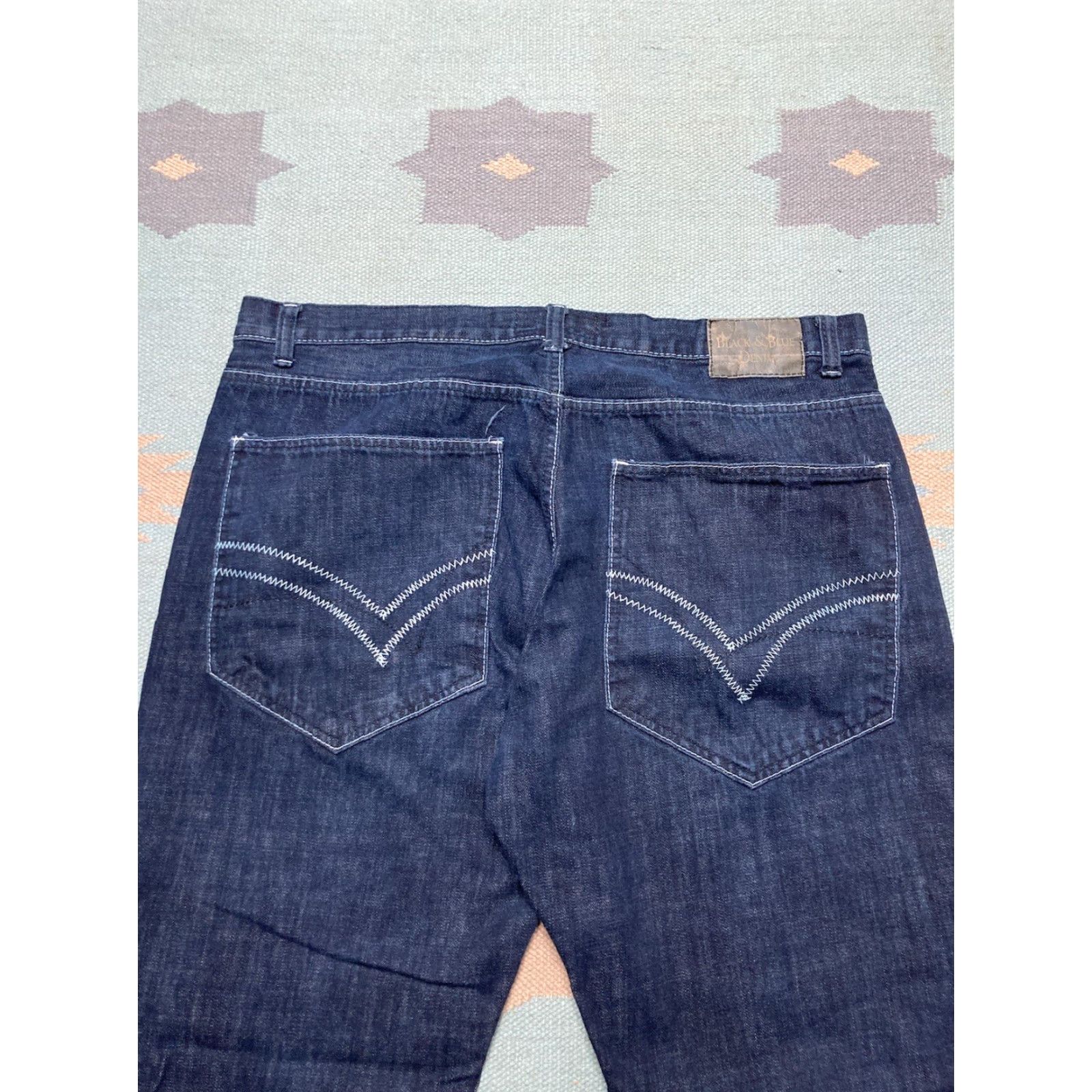 Vintage VINTAGE Black & Blue Denim Jeans Men 40 Regular Blue Wide-Leg Hip Hop Embroidered 40x32 Size US 40 / EU 56 - 3 Thumbnail
