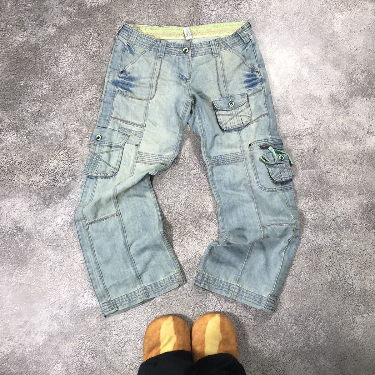 Vintage Y2K Baggy Distressed Cargo Jeans Skate Streetwear W31 Logo Size 31" - 2 Thumbnail