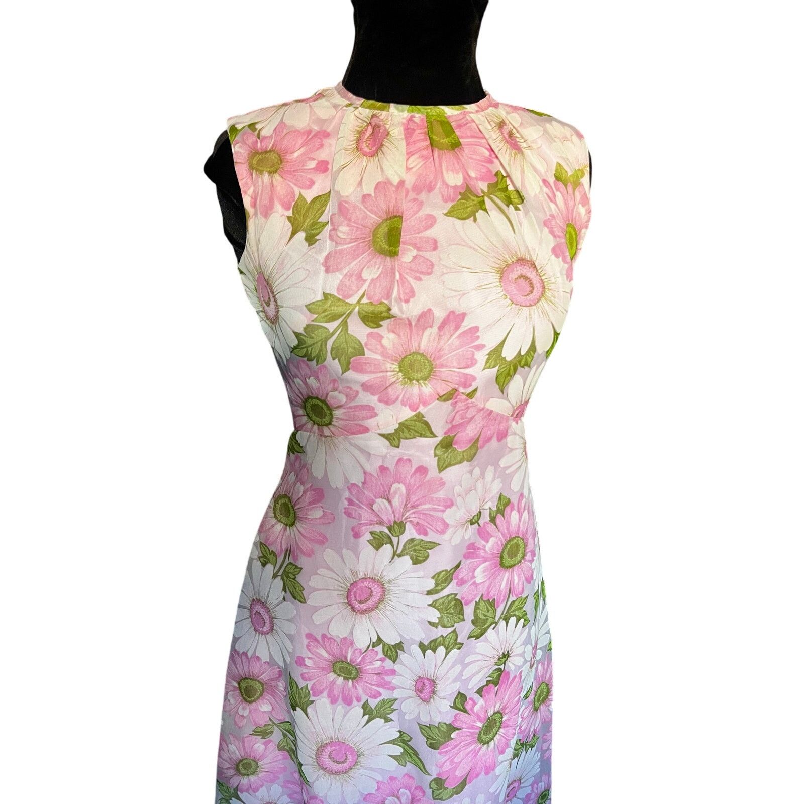 Vintage Vintage 60s Pink Green Flower Power Maxi Dress XS Small Boho Size S / US 4 / IT 40 - 5 Thumbnail