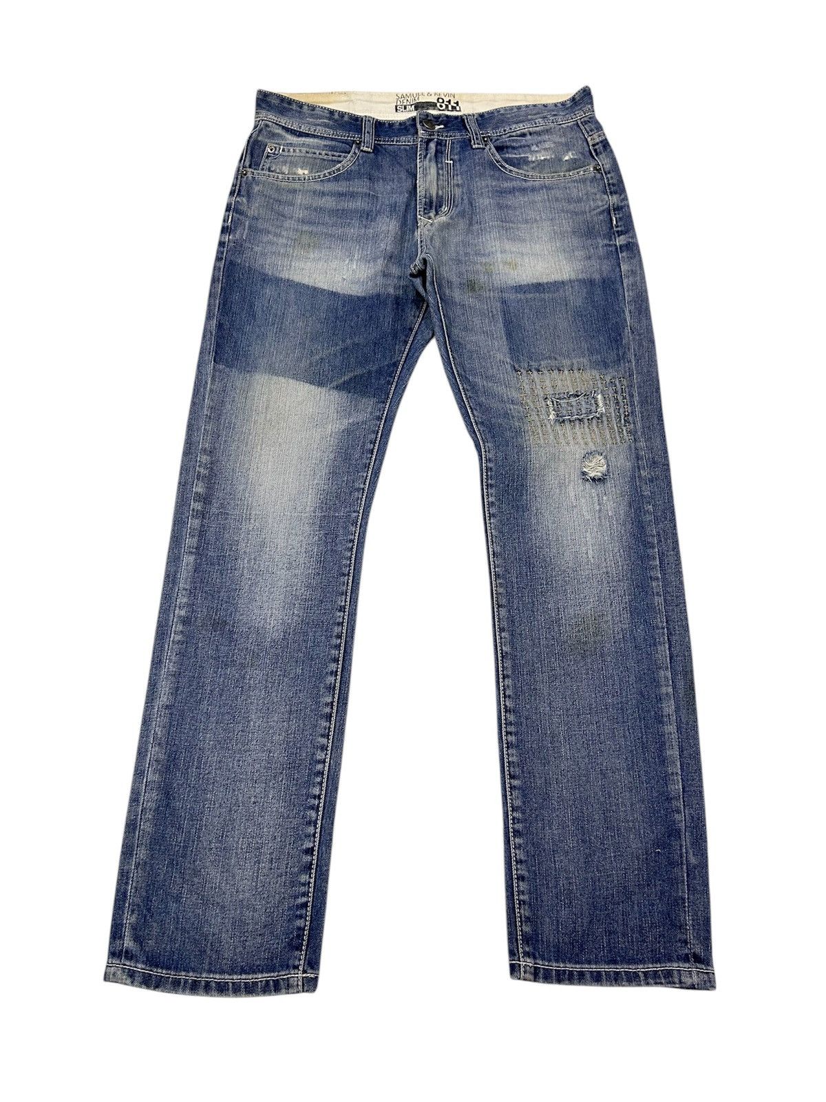 Japanese Brand × Vintage Vintage Japanese Blue Wash Patches Style Distressed Jeans Size US 35 - 1 Thumbnail