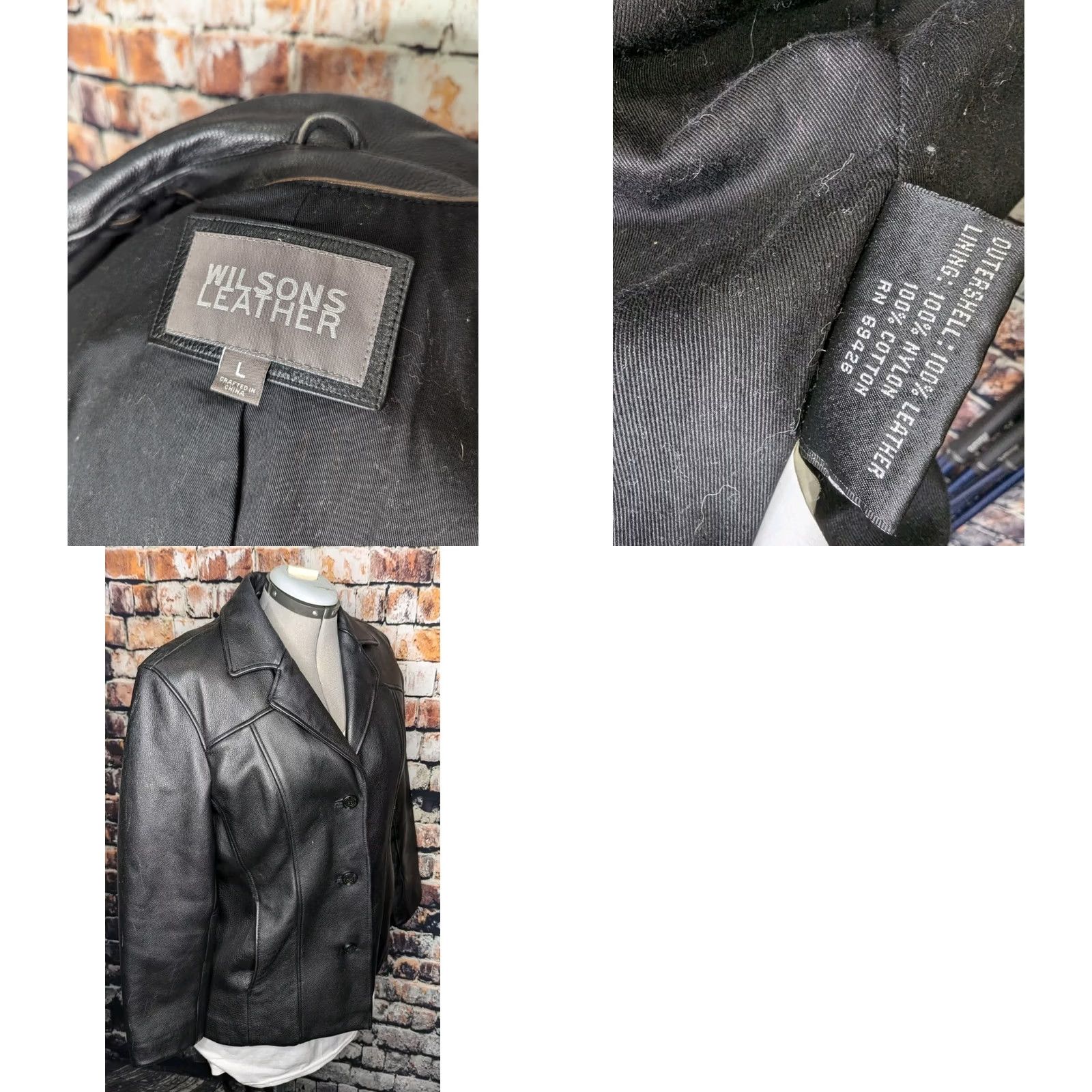 Vintage Wilsons Leather Womens Jacket Large Black Button Heavy Duty Car Church Coat Size L / US 10 / IT 46 - 8 Thumbnail