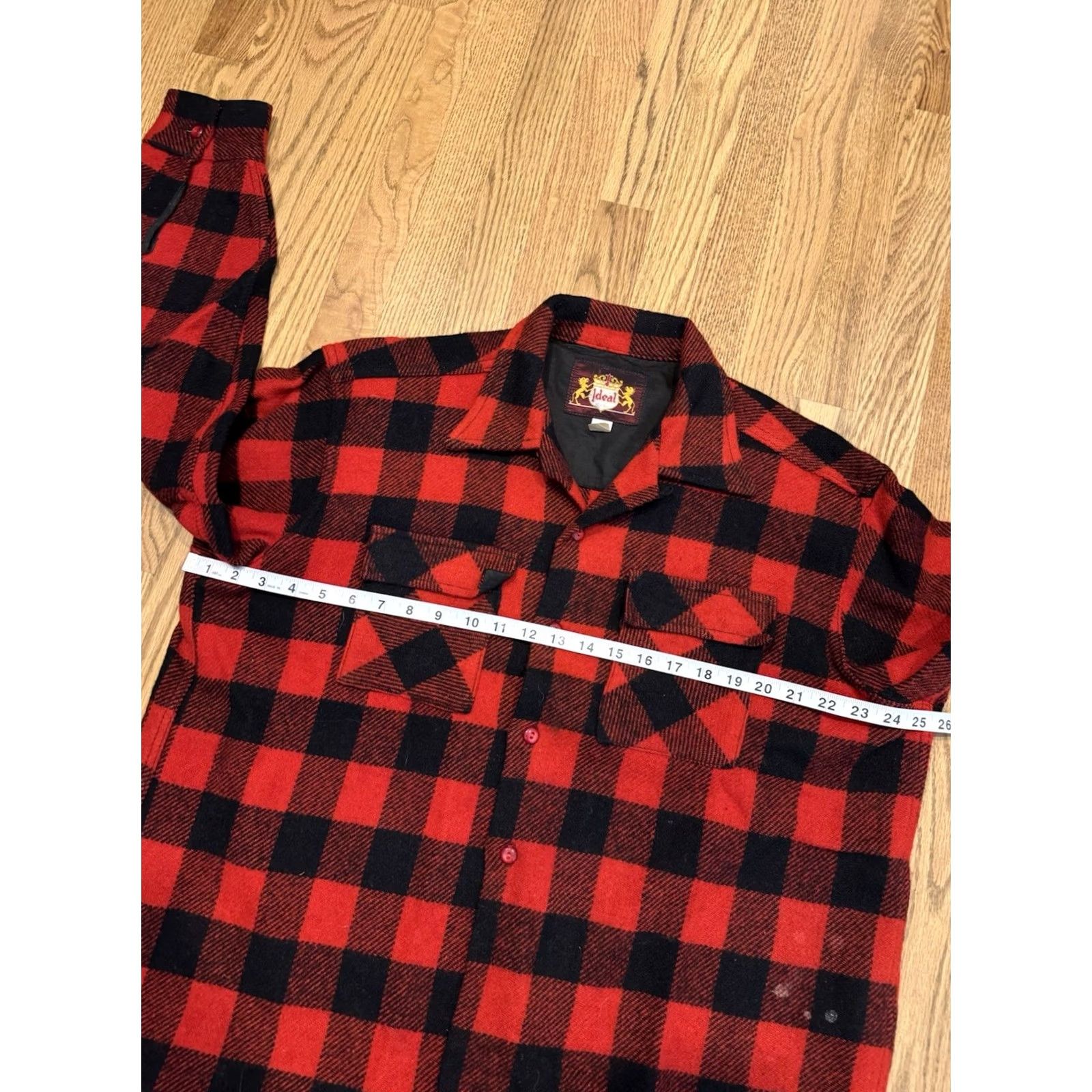 IDEA VINTAGE Ideal Button-Up Camp Wool Shirt Men L Check Red 50s 60s USA Buttons Size US L / EU 52-54 / 3 - 6 Thumbnail