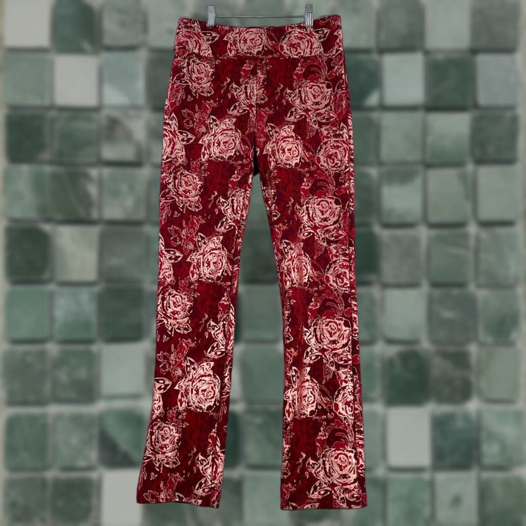 Soft Surroundings Soft Surroundings Red Floral Ponte Straight Leg Pants Womens Pull On Size Small Size 28" / US 6 / IT 42 - 1 Thumbnail