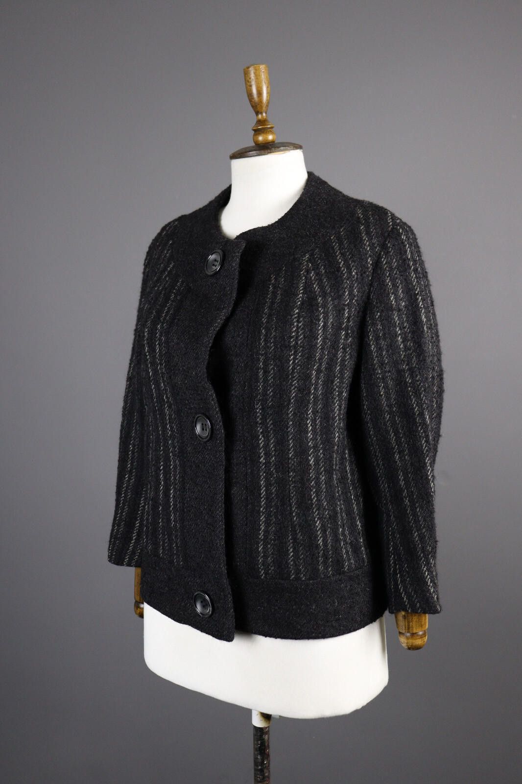 Valstar Vintage Vita by Valstar Wool Gray Stripe Coat Jacket Size L Size L / US 10 / IT 46 - 1 Thumbnail