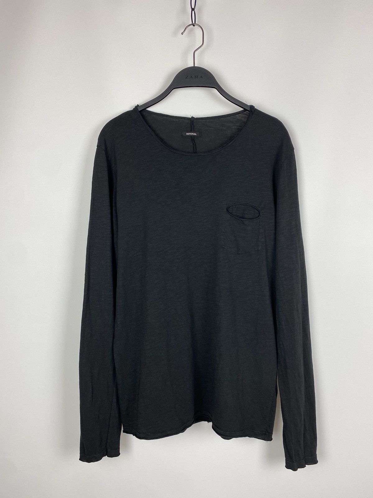 Imperial Distressed Wide Neck Cotton Pocket Long Sleeve Tee