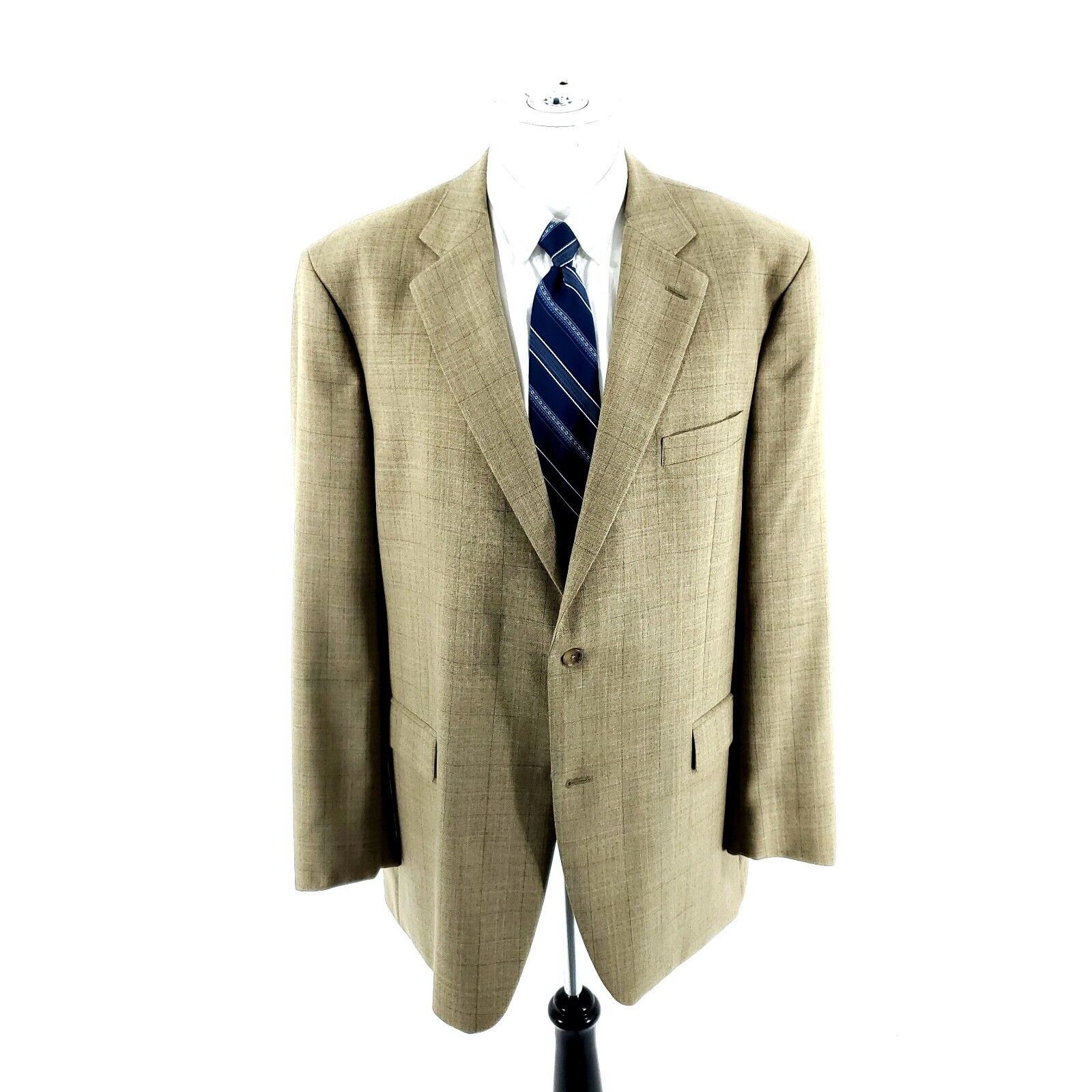 Pronto Uomo Pronto Uomo Worsted Wool 2 Button Blazer 44L Tan Sharkskin B Size 44L - 3 Thumbnail