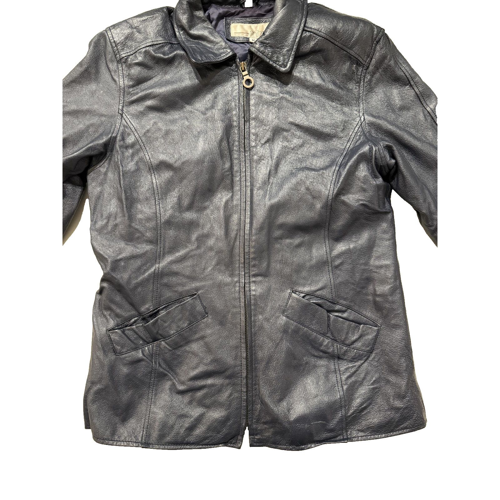 & Other Stories Vintage Mitrani Jacket Womens MED Blue Genuine Leather Korea Size M / US 6-8 / IT 42-44 - 2 Thumbnail